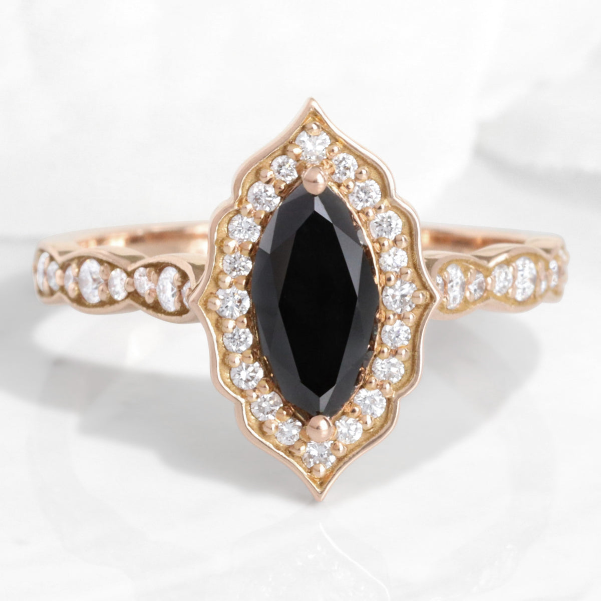 marquise black diamond engagement ring rose gold vintage halo marquise ring la more design jewelry