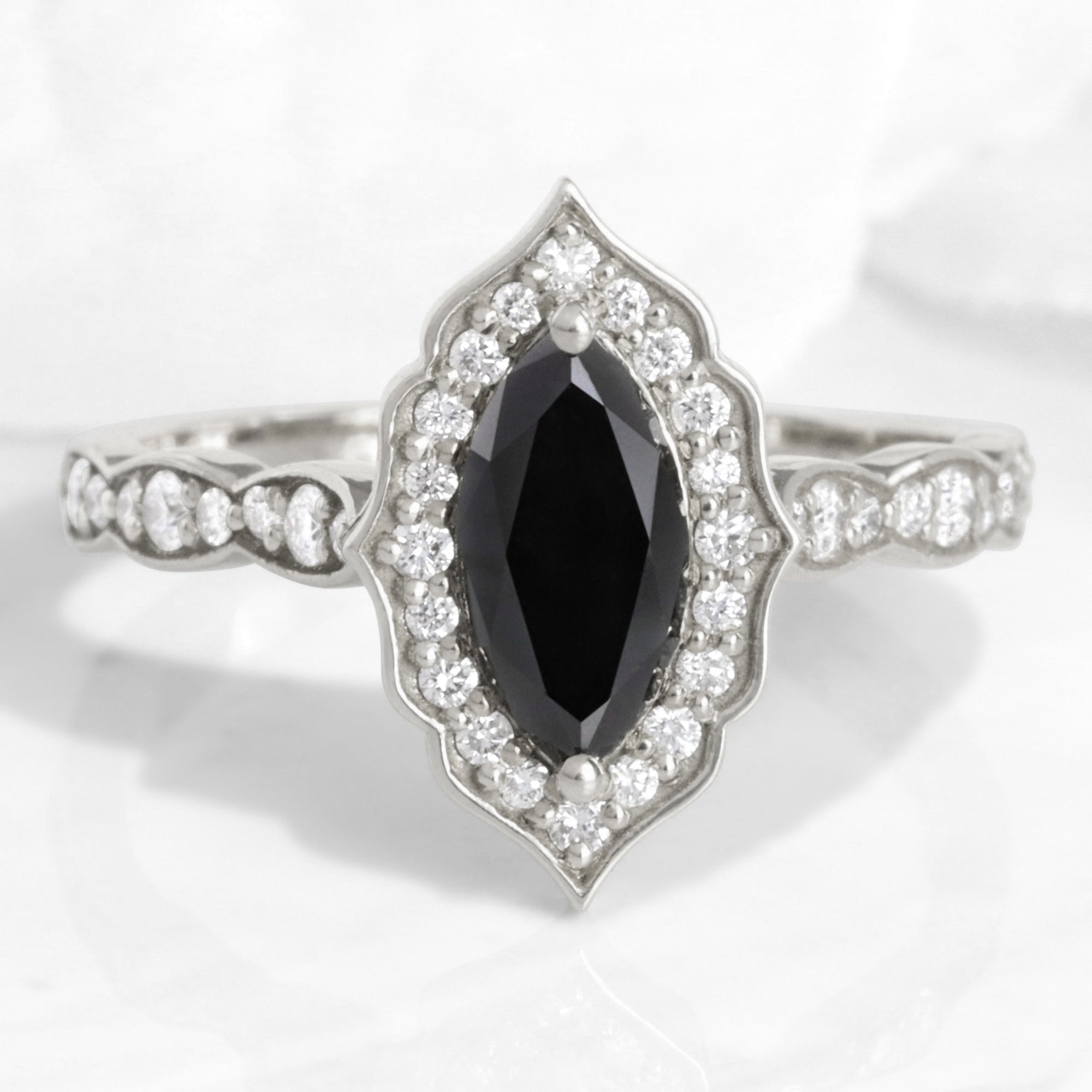 marquise black diamond engagement ring white gold vintage halo marquise ring la more design jewelry