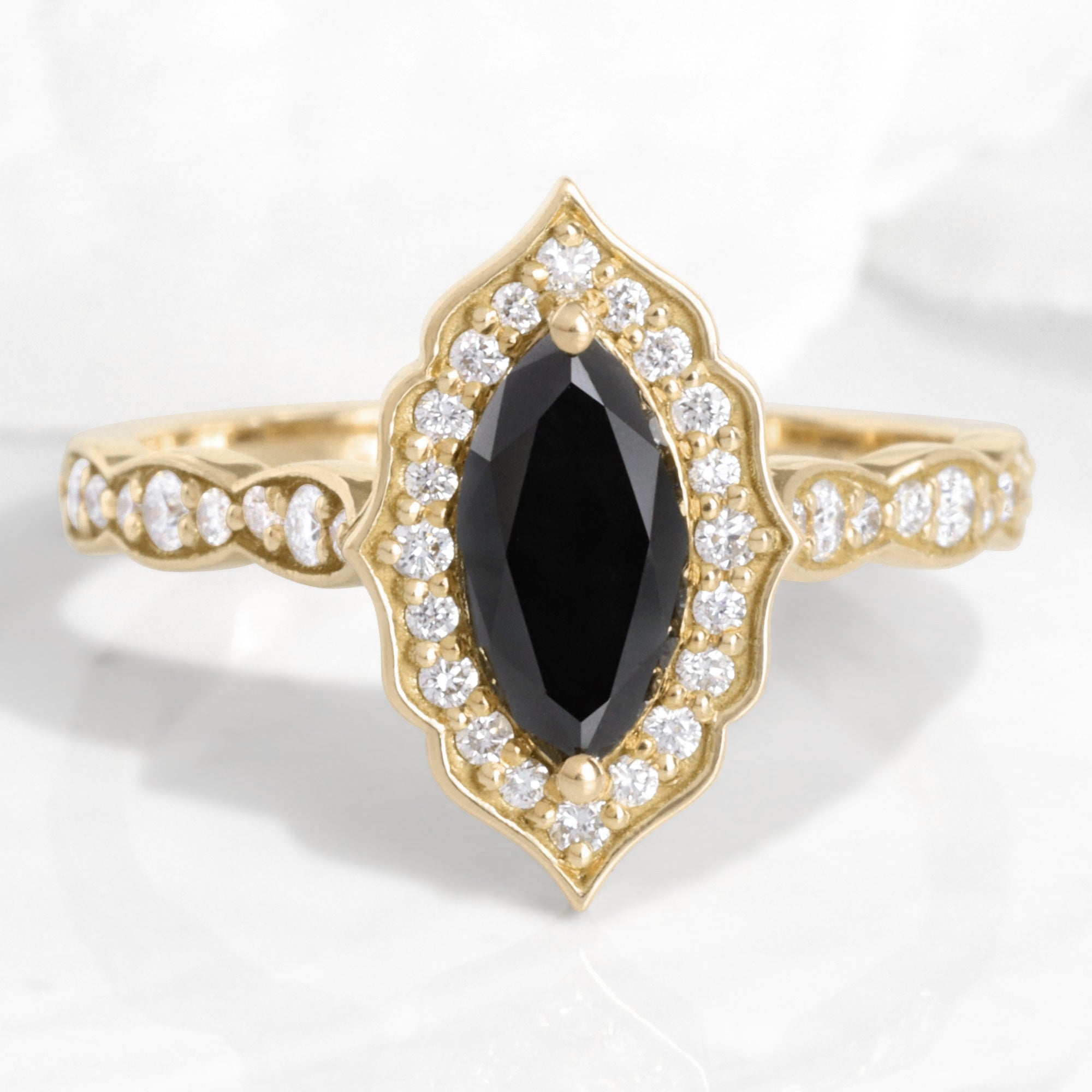 marquise black diamond engagement ring yellow gold vintage halo marquise ring la more design jewelry