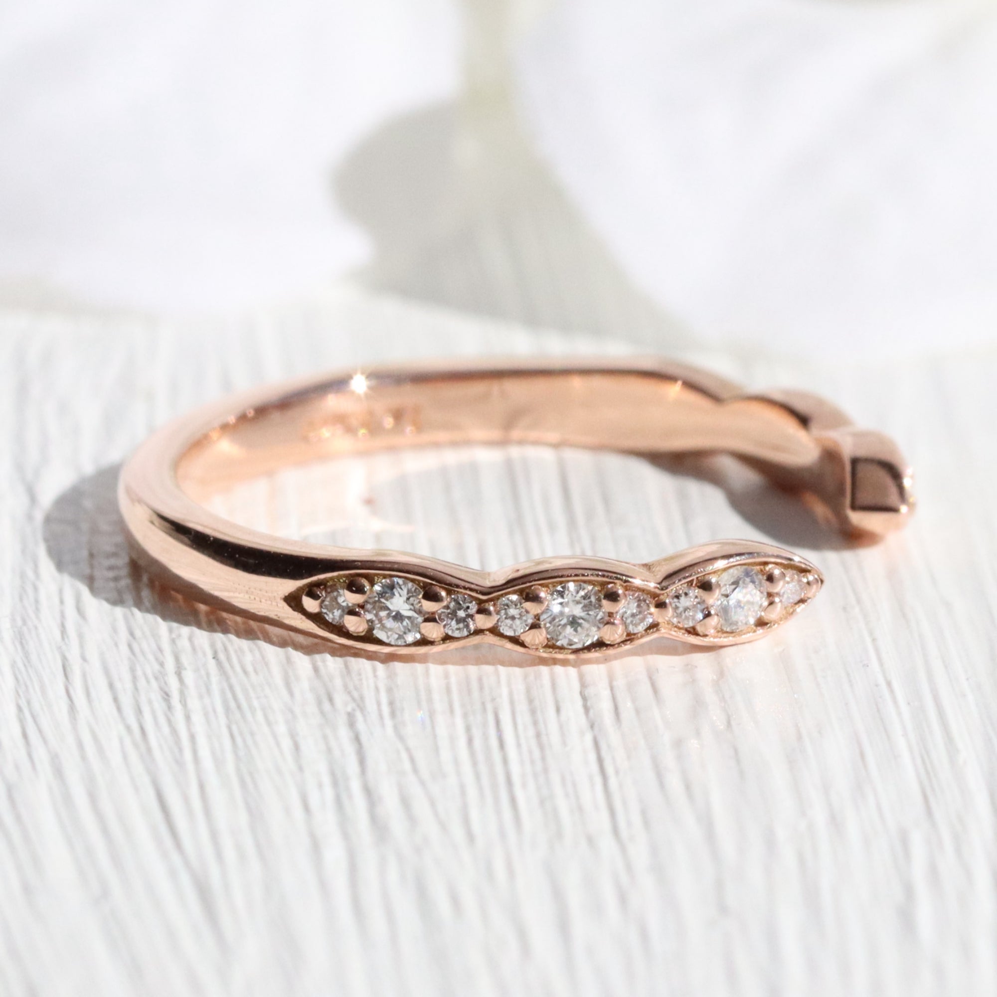 open band diamond ring rose gold open scalloped diamond wedding band la more design jewelry