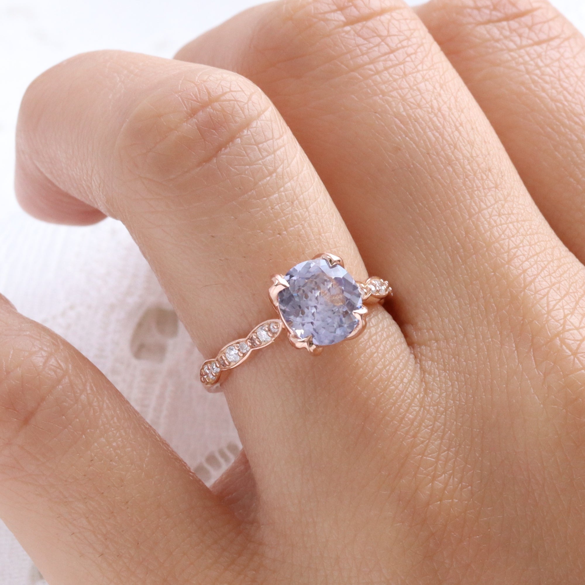 oval Lilac sapphire ring rose gold natural purple lavender sapphire solitaire ring diamond sapphire floral ring la more design jewelry
