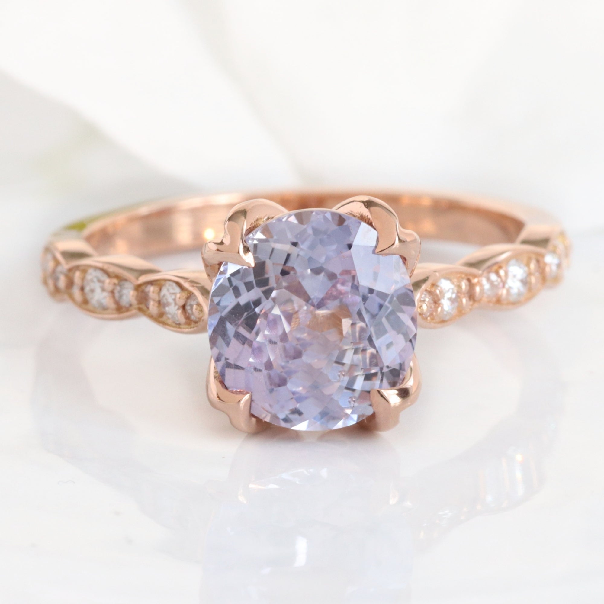 oval Lilac sapphire ring rose gold natural purple lavender sapphire solitaire ring diamond sapphire floral ring la more design jewelry