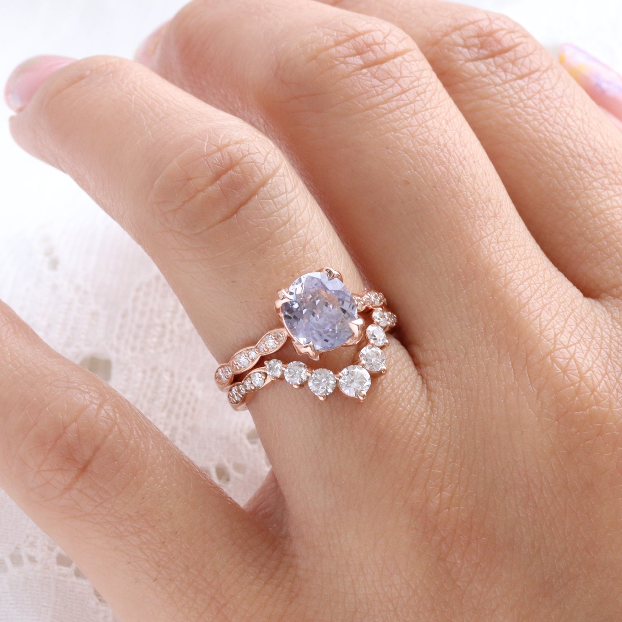 oval Lilac sapphire ring rose gold natural purple lavender sapphire solitaire ring diamond sapphire floral ring la more design jewelry