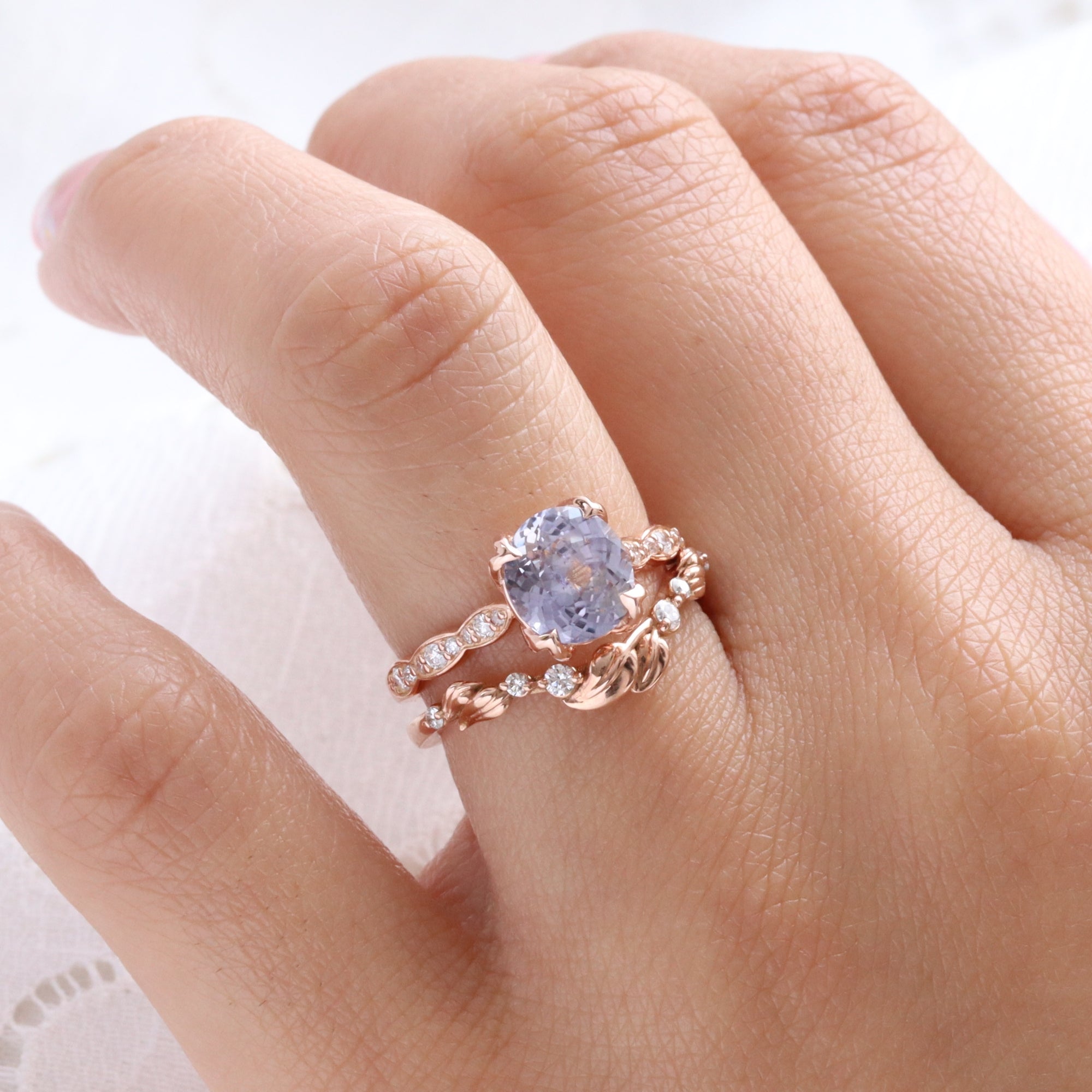 oval Lilac sapphire ring rose gold natural purple lavender sapphire solitaire ring diamond sapphire floral ring la more design jewelry