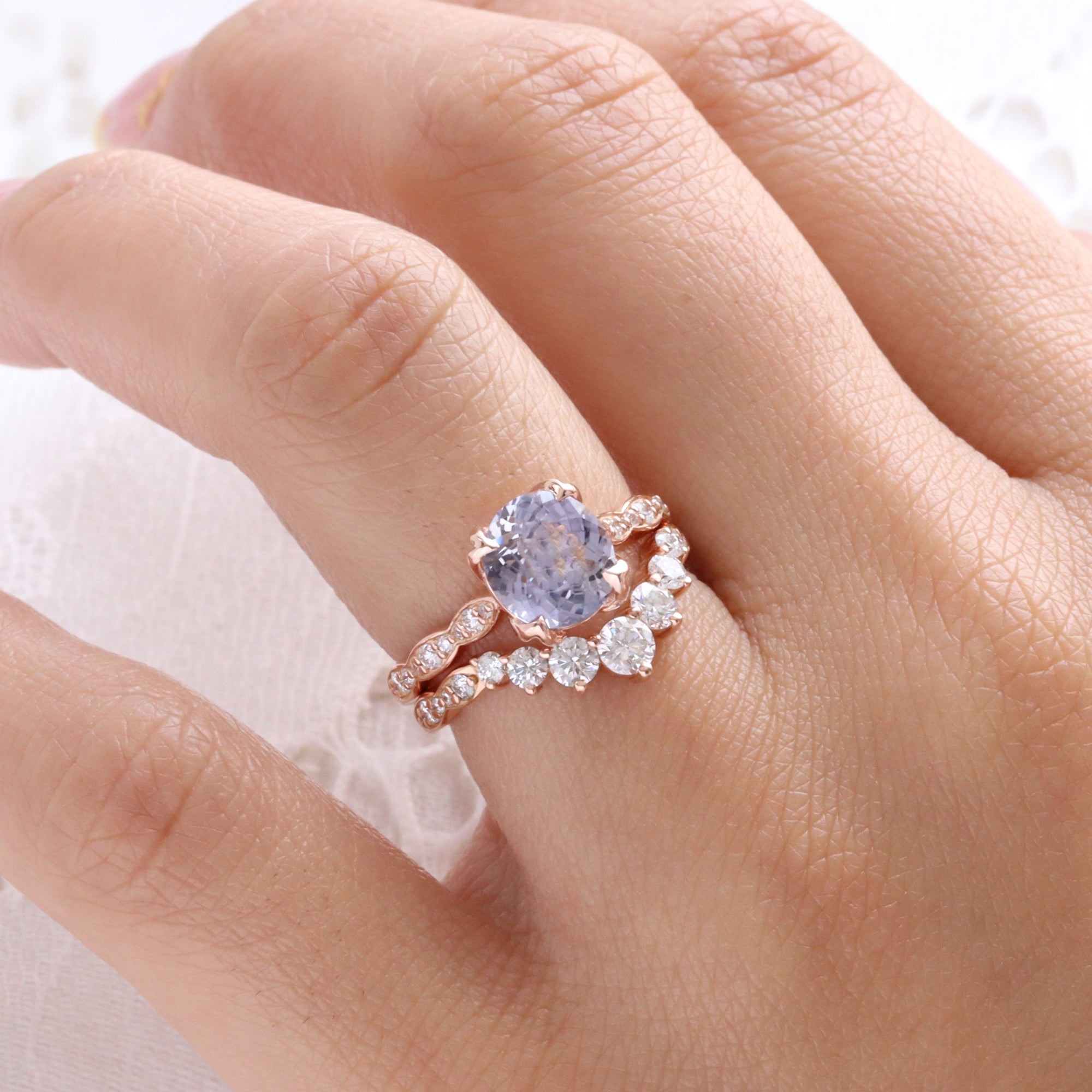 oval Lilac sapphire ring rose gold natural purple lavender sapphire solitaire ring diamond sapphire floral ring la more design jewelry