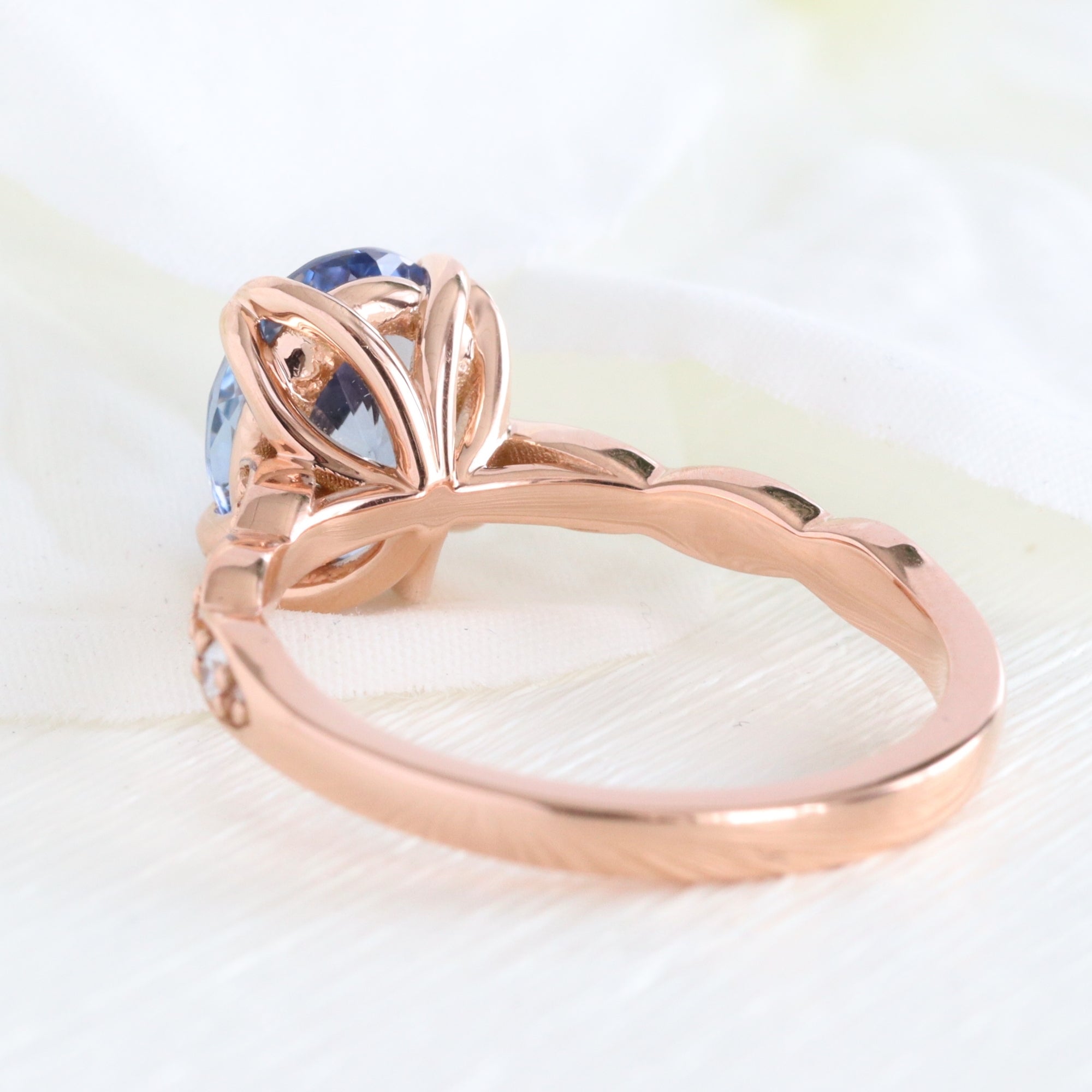 oval aqua blue sapphire ring rose gold natural Ceylon sapphire solitaire ring diamond sapphire floral ring la more design jewelry