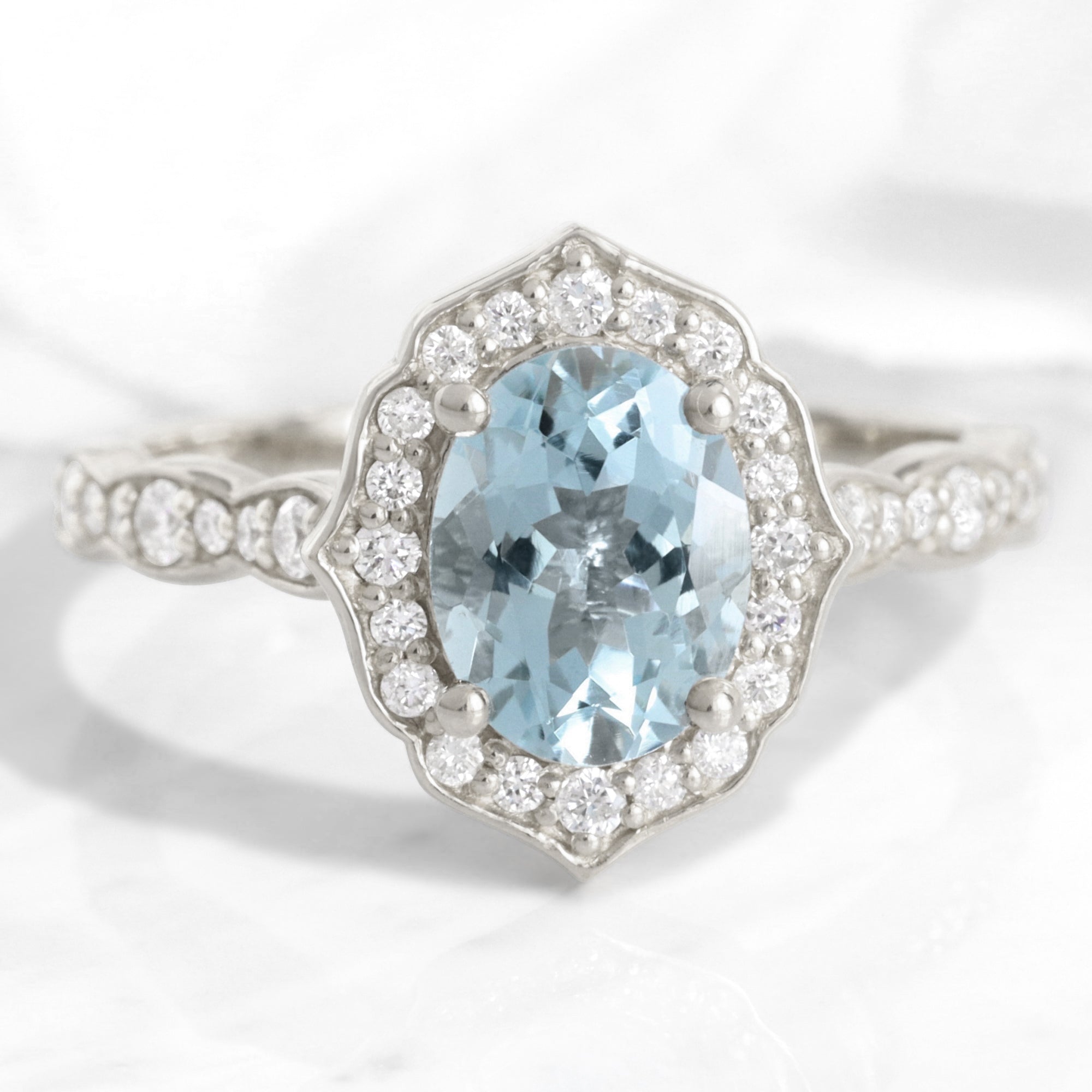 oval aquamarine engagement ring white gold vintage halo diamond aqua ring la more design jewelry