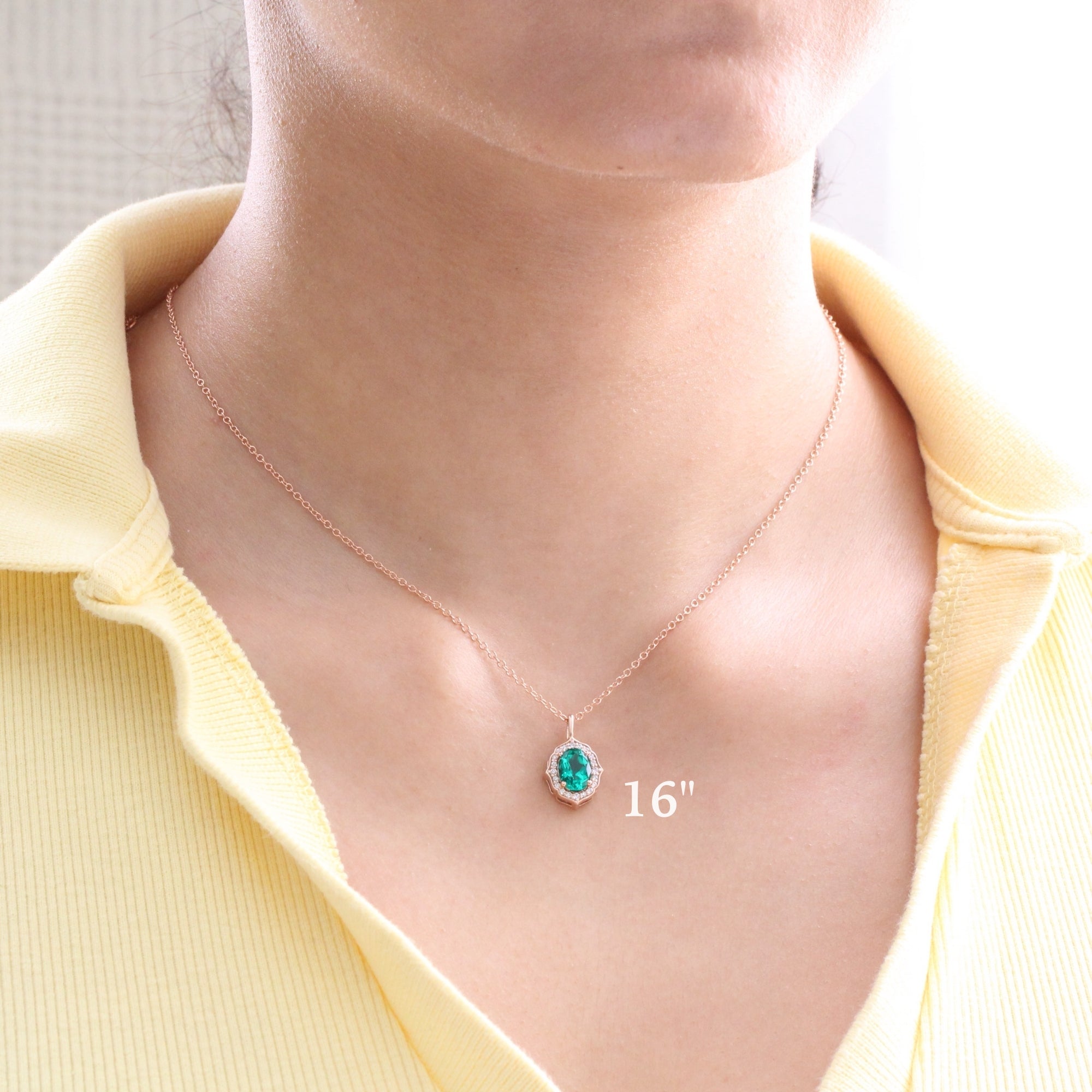 oval emerald necklace rose gold vintage style emerald diamond drop pendant necklace la more design jewelry