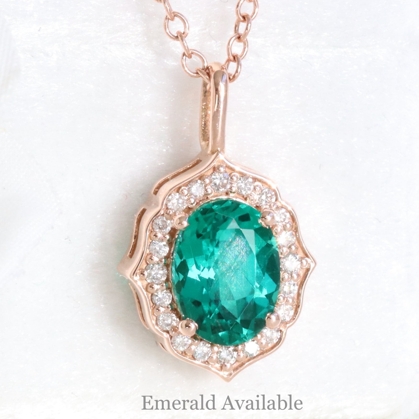 oval emerald necklace rose gold vintage style emerald diamond drop pendant necklace la more design jewelry