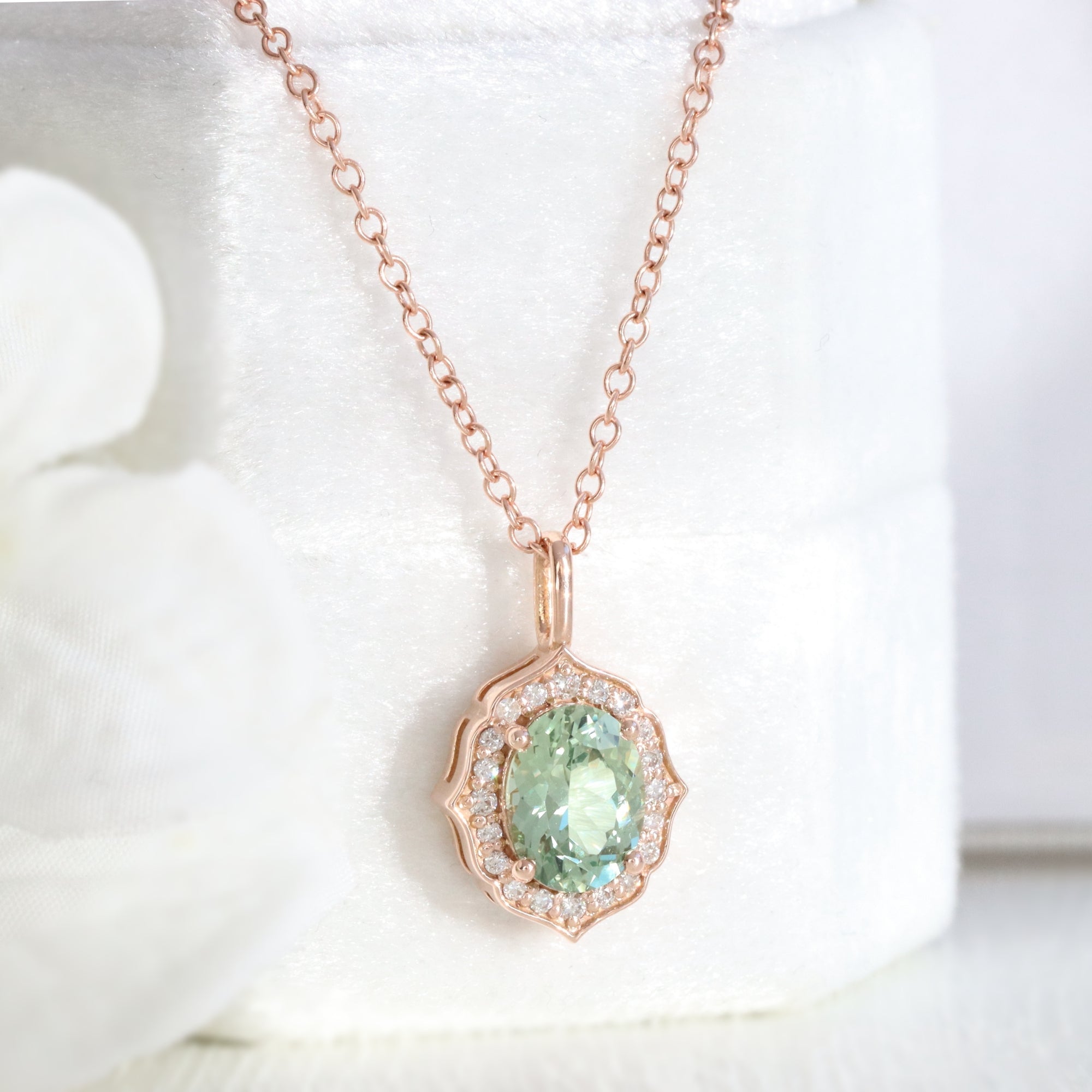 oval green sapphire necklace rose gold vintage style seafoam green sapphire diamond drop pendant necklace la more design jewelry