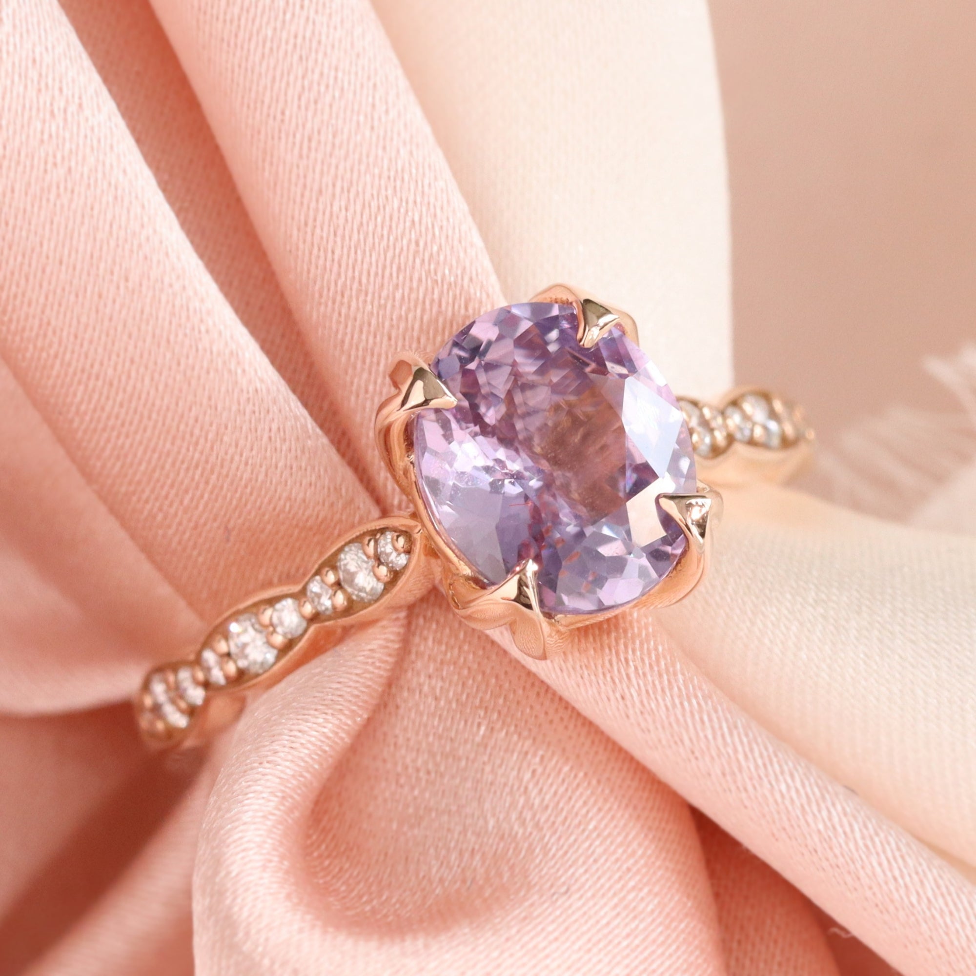 oval lavender sapphire ring rose gold natural purple sapphire solitaire ring diamond sapphire floral ring la more design jewelry
