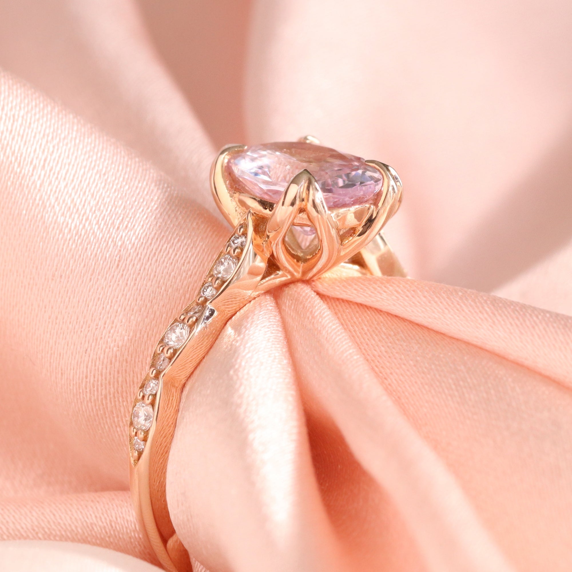 oval lavender sapphire ring rose gold natural sapphire solitaire ring diamond sapphire floral ring la more design jewelry
