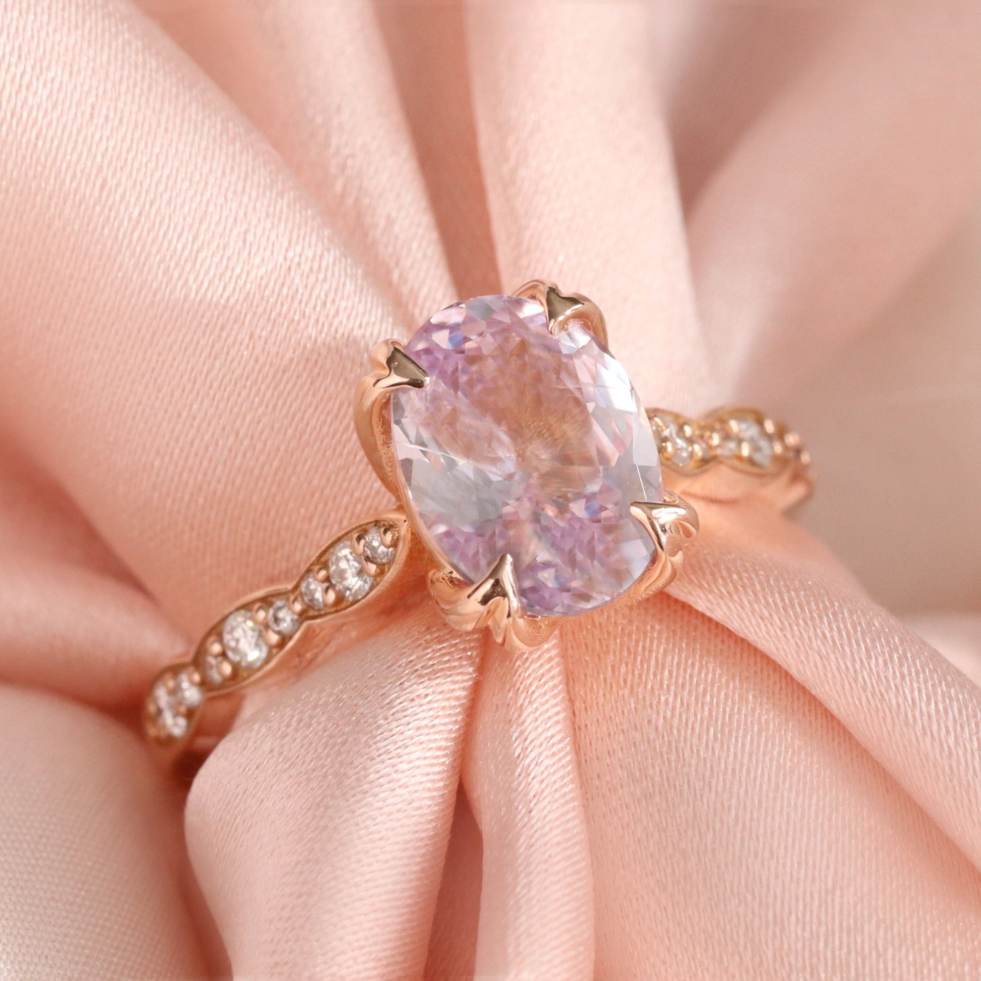 oval lavender sapphire ring rose gold natural sapphire solitaire ring diamond sapphire floral ring la more design jewelry