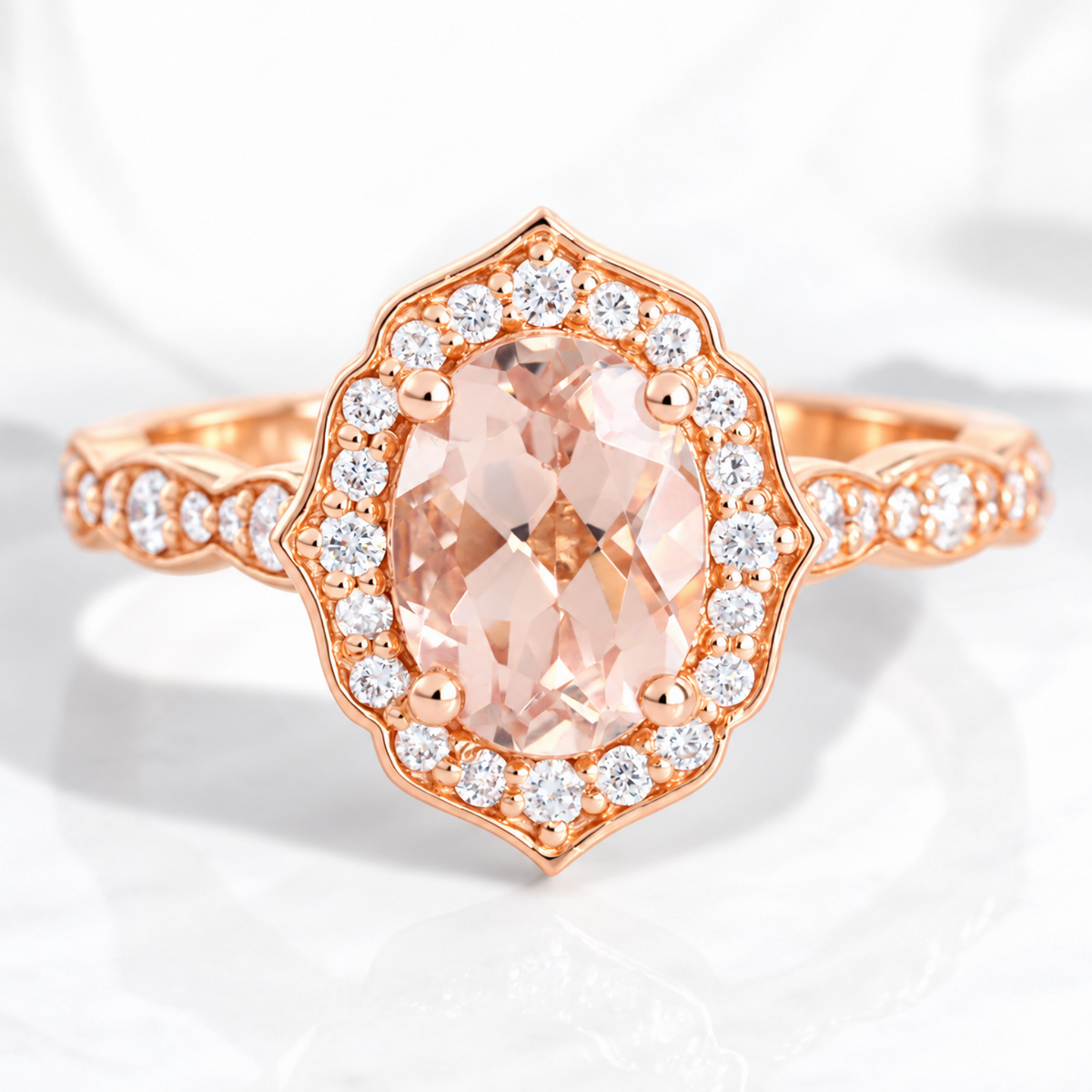 oval morganite engagement ring rose gold vintage halo diamond ring la more design jewelry