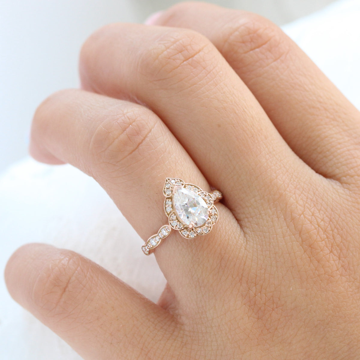 large pear moissanite engagement ring gold vintage halo diamond moissanite ring la more design jewelry