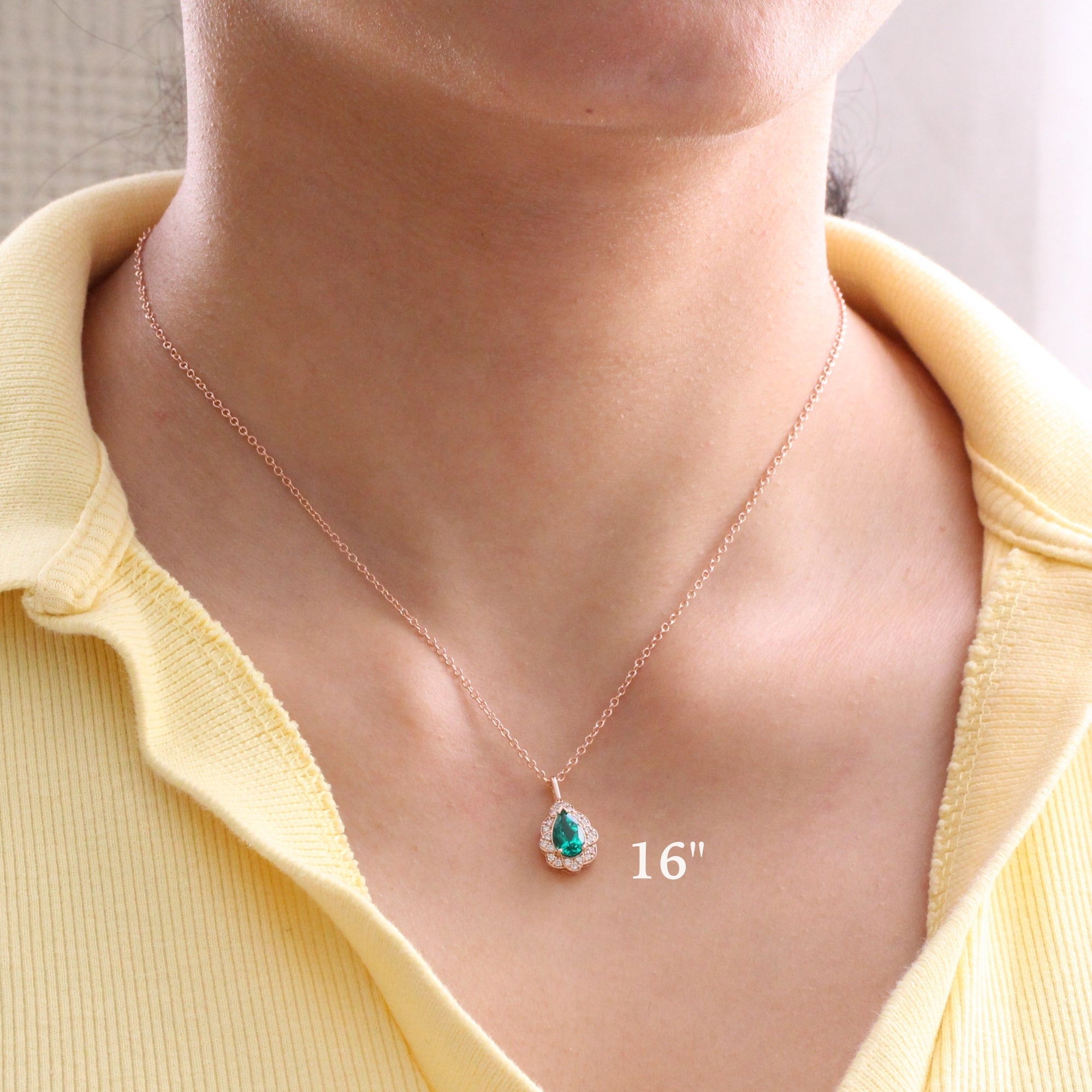pear emerald necklace rose gold vintage style emerald diamond drop pendant necklace la more design jewelry