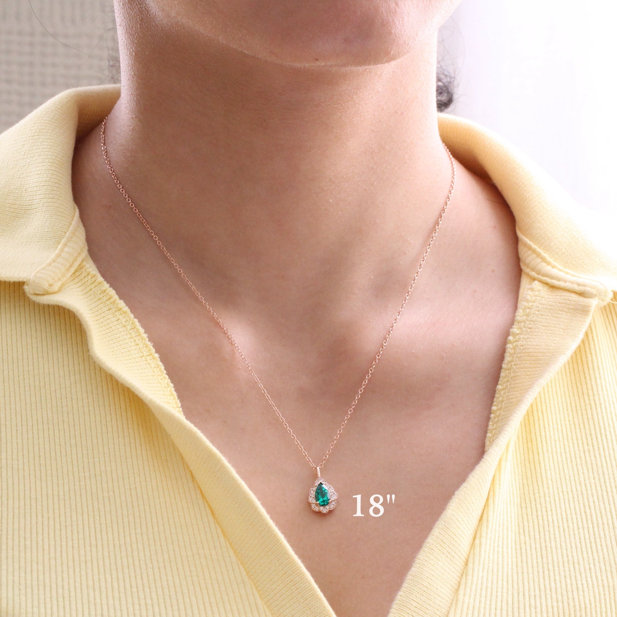 pear emerald necklace rose gold vintage style emerald diamond drop pendant necklace la more design jewelry
