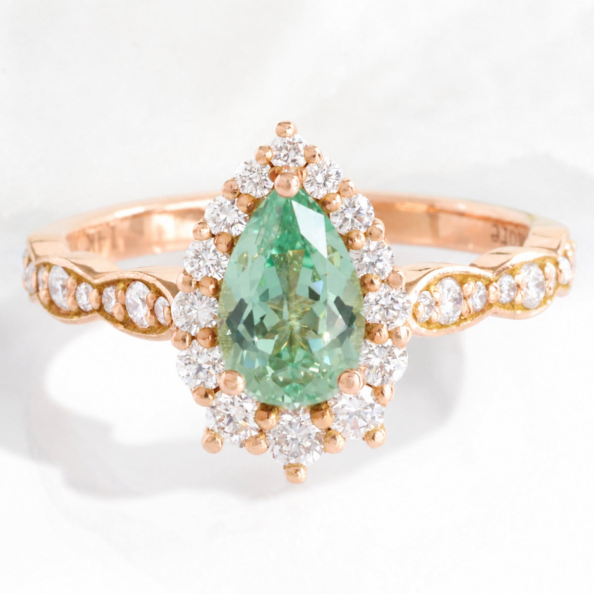 pear green sapphire engagement ring, halo diamond sapphire ring la more design jewelry-ROSE GOLD