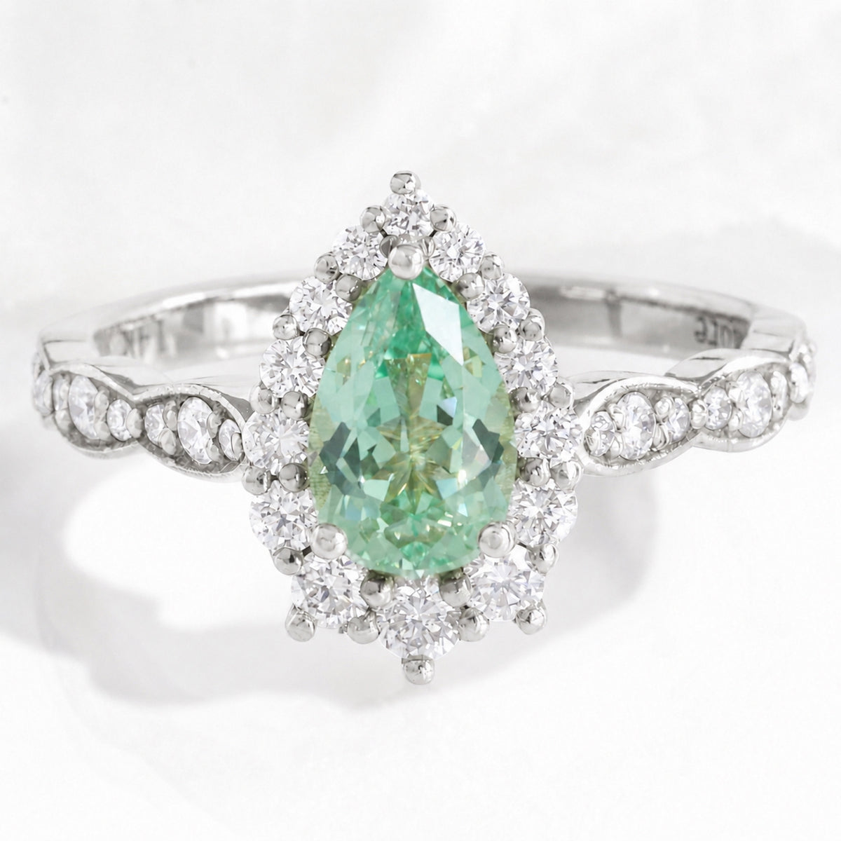 pear green sapphire engagement ring, halo diamond sapphire ring la more design jewelry-white gold