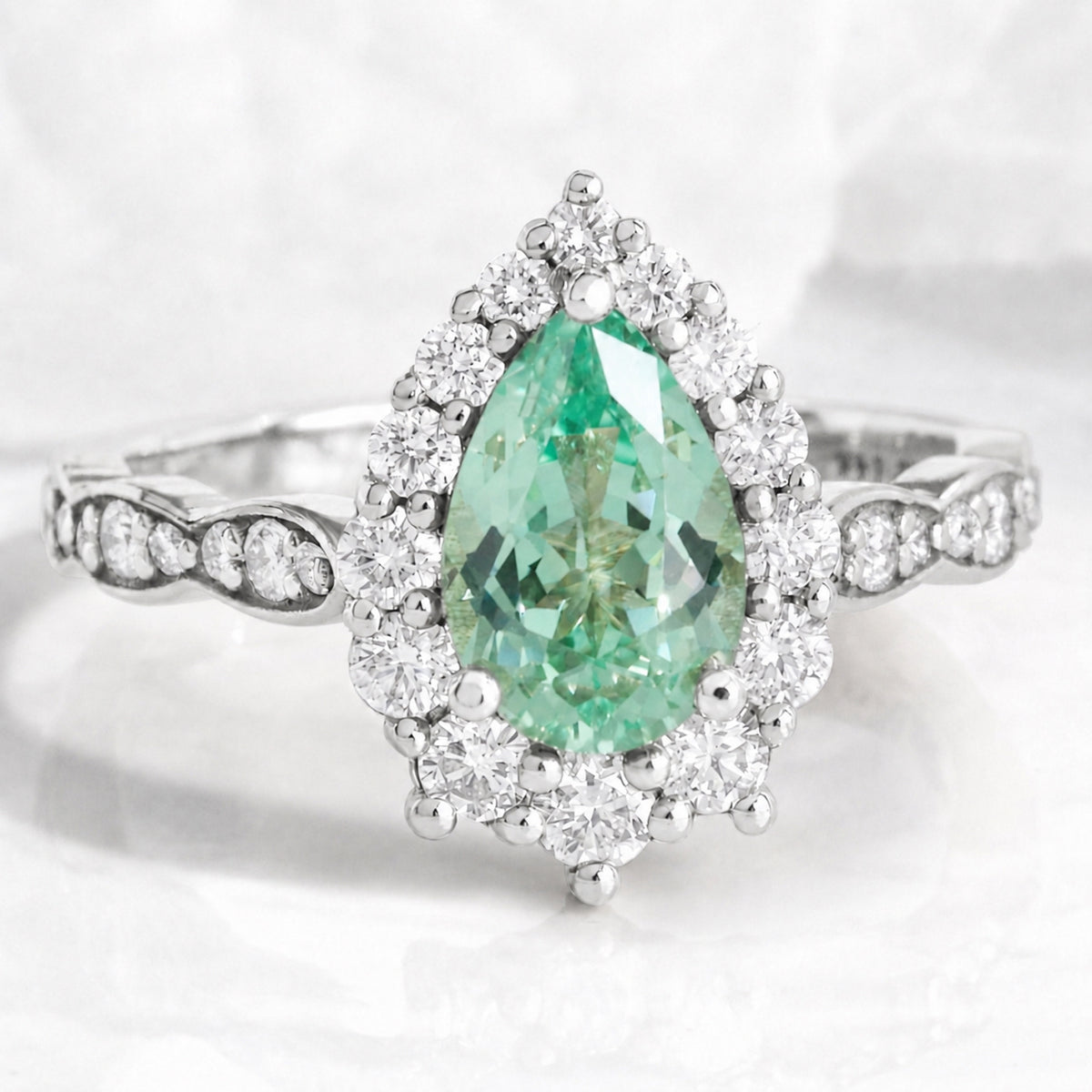 pear green sapphire engagement ring, halo diamond sapphire ring la more design jewelry-white gold