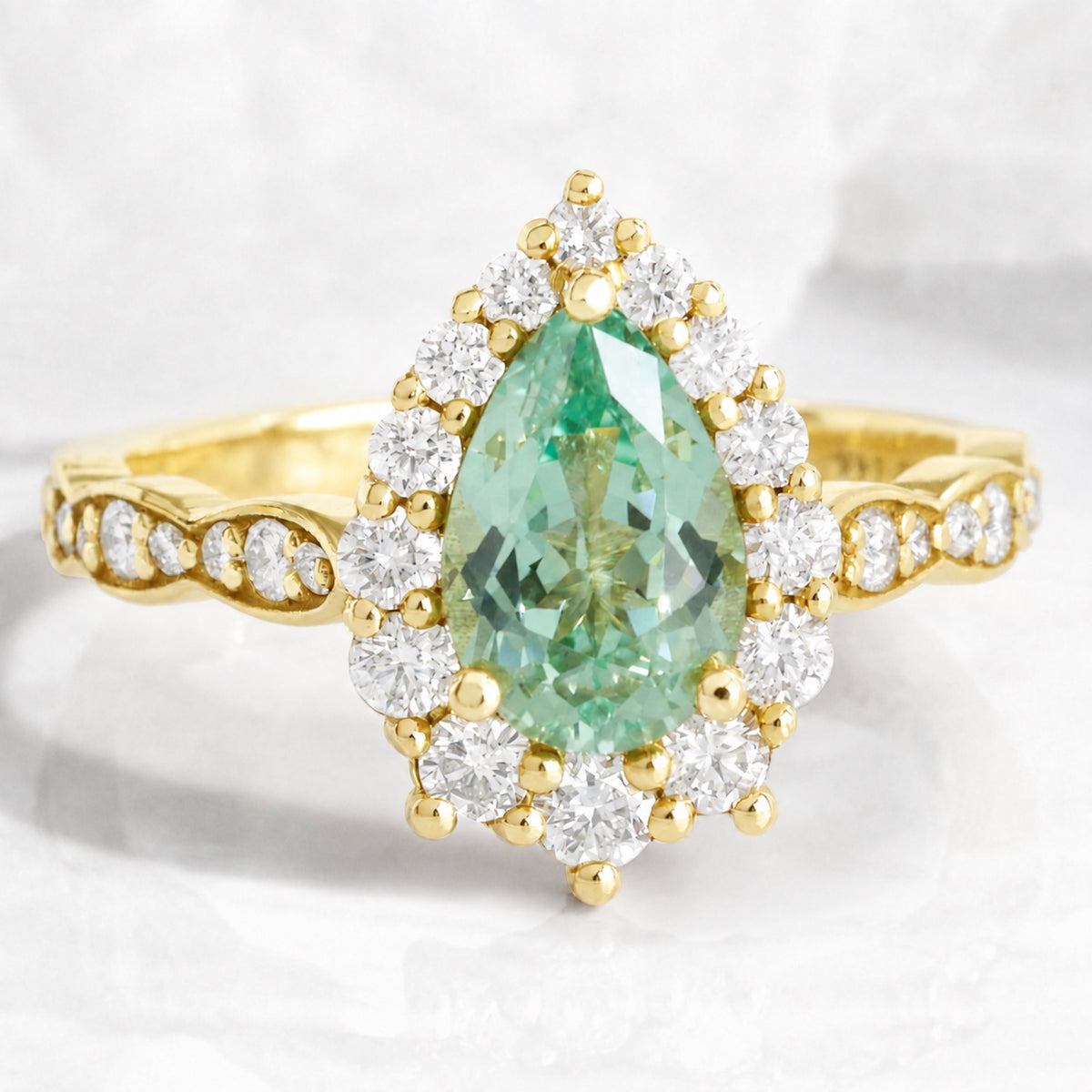 pear green sapphire engagement ring, halo diamond sapphire ring la more design jewelry-yellow gold