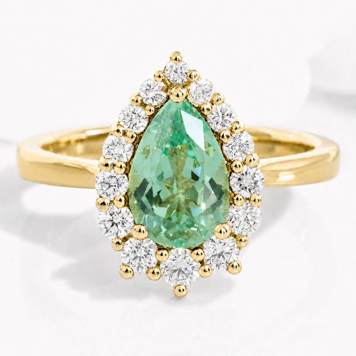 pear green sapphire engagement ring, halo diamond sapphire ring la more design jewelry-YELLOW GOLD-9X6