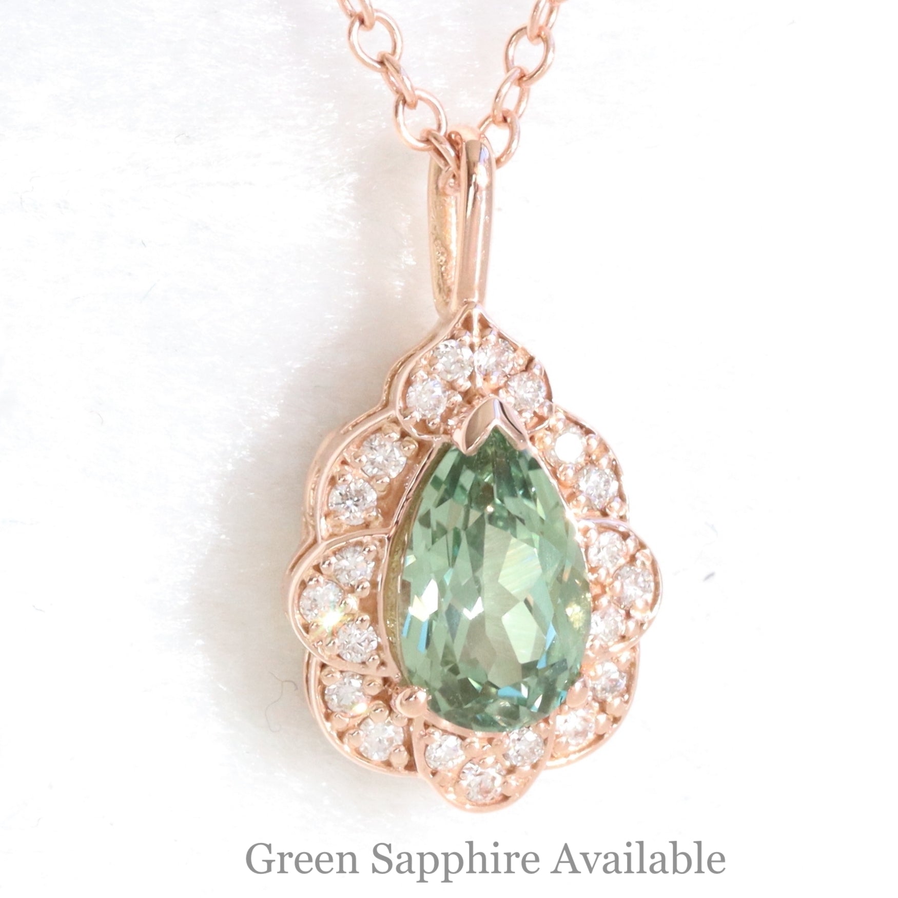 pear green sapphire necklace rose gold vintage style seafoam green sapphire diamond drop pendant necklace la more design jewelry