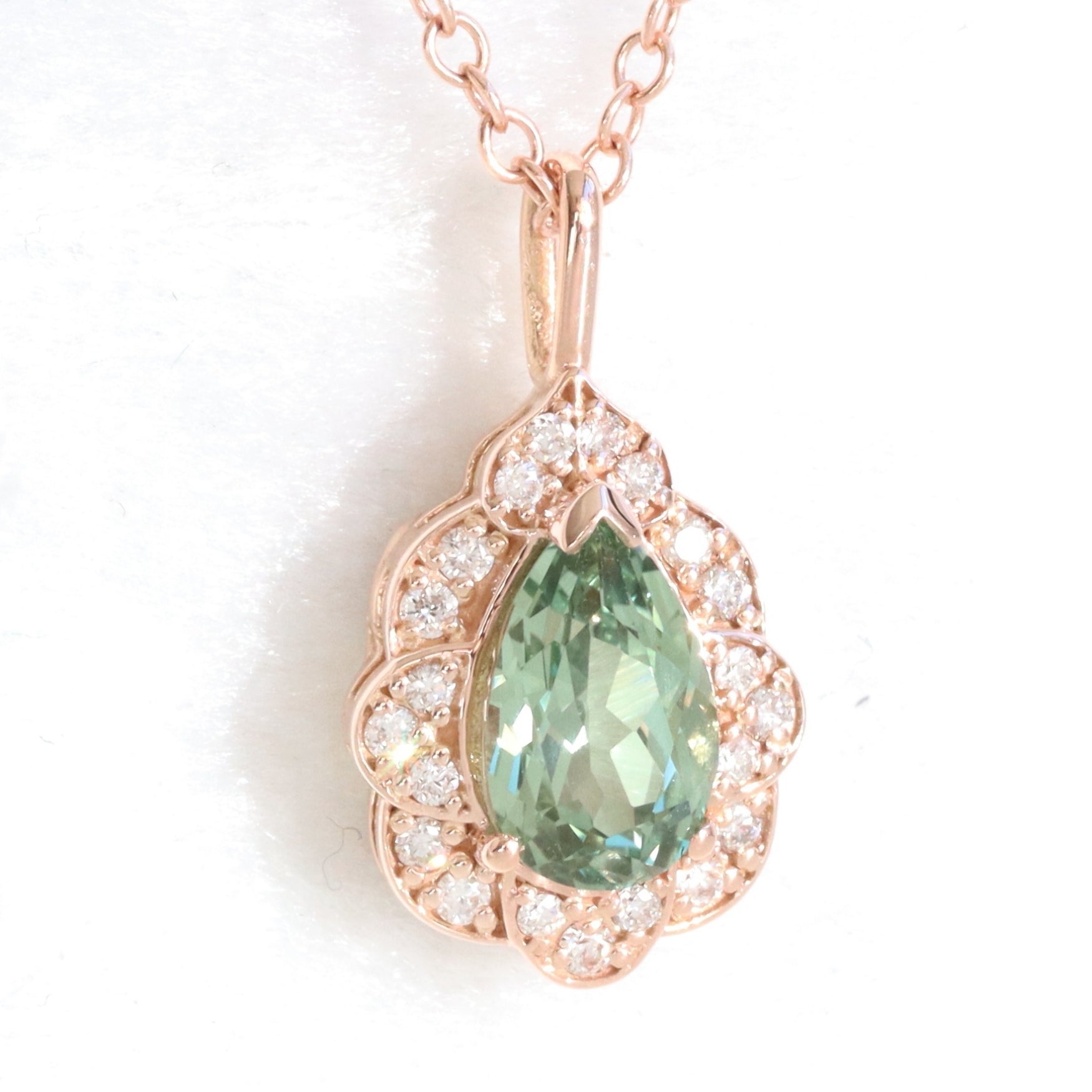 pear green sapphire necklace rose gold vintage style seafoam green sapphire diamond drop pendant necklace la more design jewelry-1