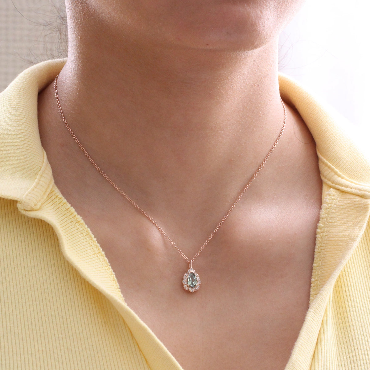 pear green sapphire necklace rose gold vintage style seafoam green sapphire diamond drop pendant necklace la more design jewelry