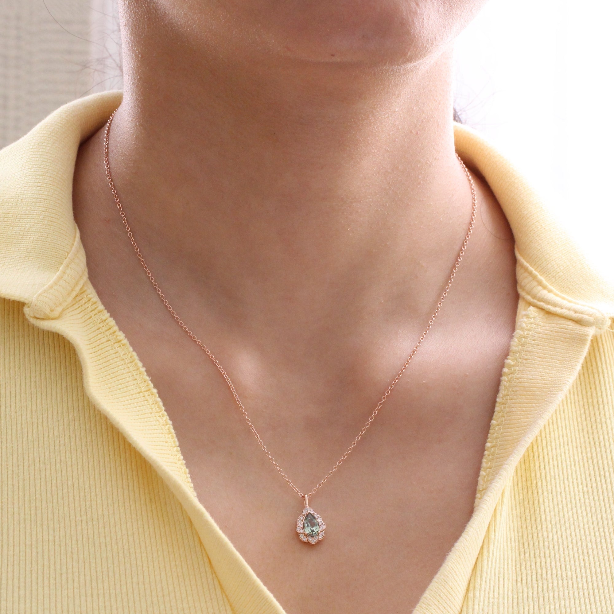 pear green sapphire necklace rose gold vintage style seafoam green sapphire diamond drop pendant necklace la more design jewelry