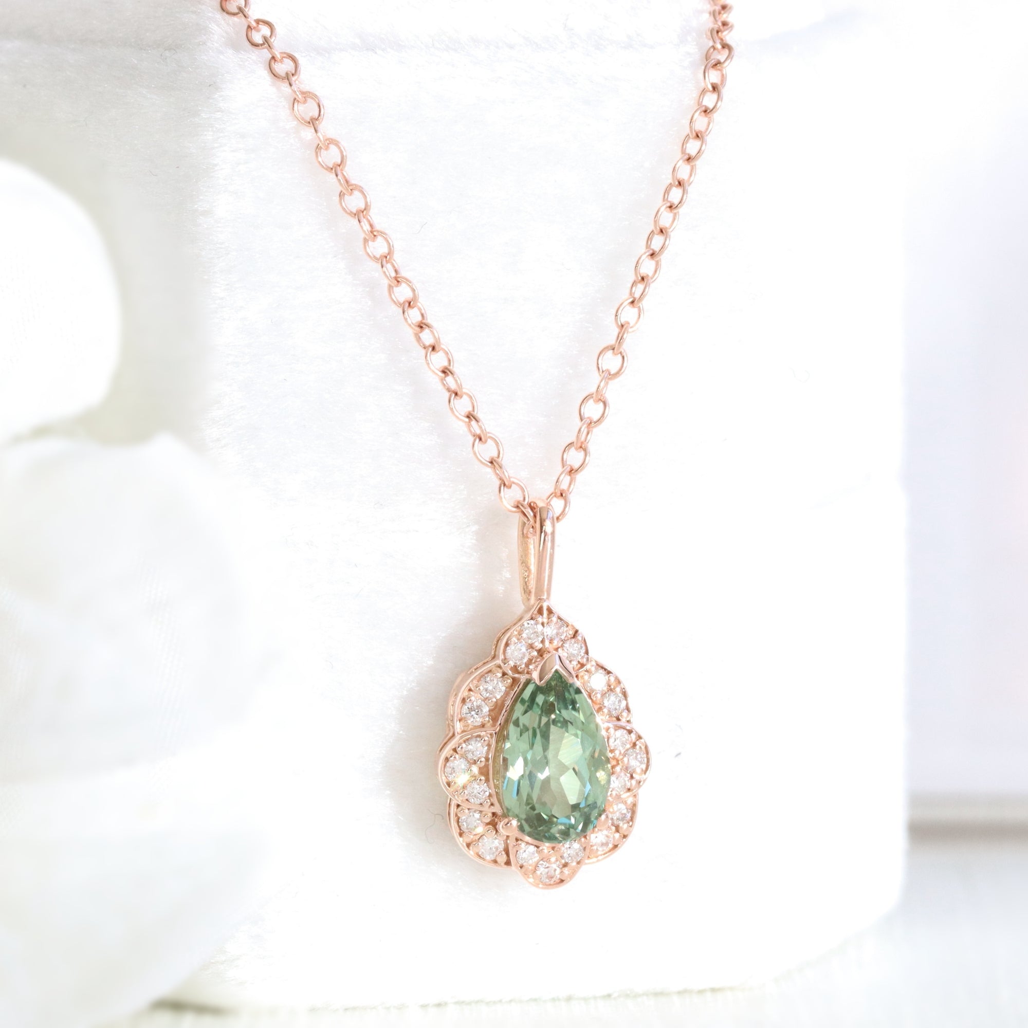 pear green sapphire necklace rose gold vintage style seafoam green sapphire diamond drop pendant necklace la more design jewelry