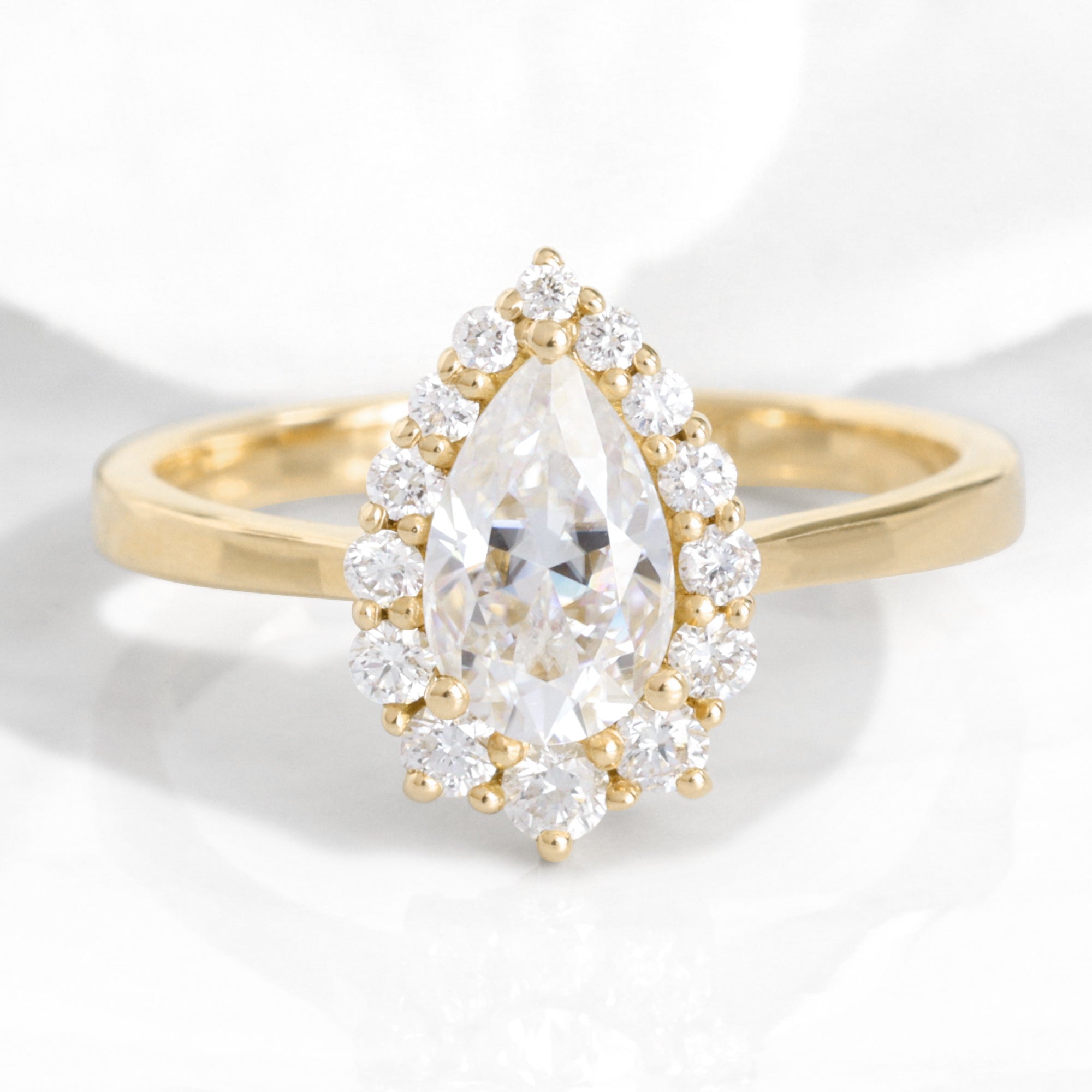 Pear Shaped Moissanite Engagement Ring Rose Gold Halo Diamond Ring