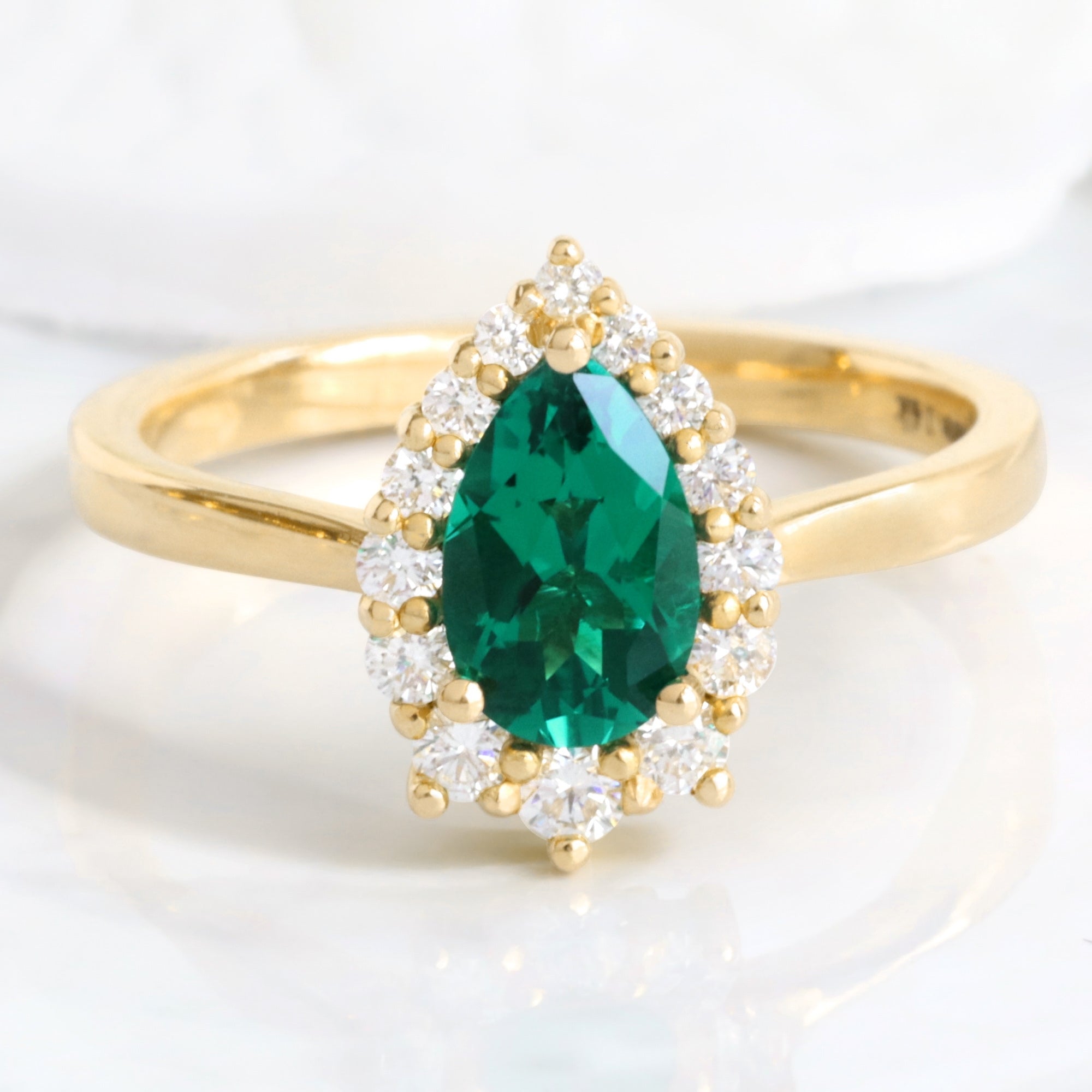 pear shaped emerald engagement ring yellow gold halo diamond emerald cluster ring la more design jewelry
