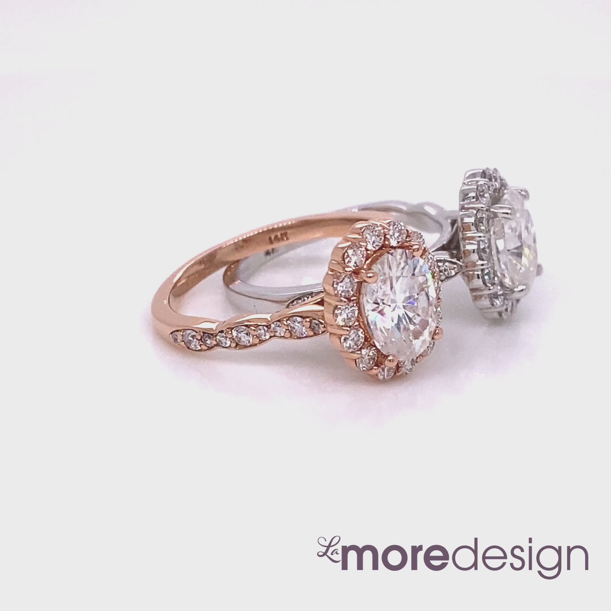 oval moissanite engagement ring rose gold halo diamond moissanite ring la more design jewelry