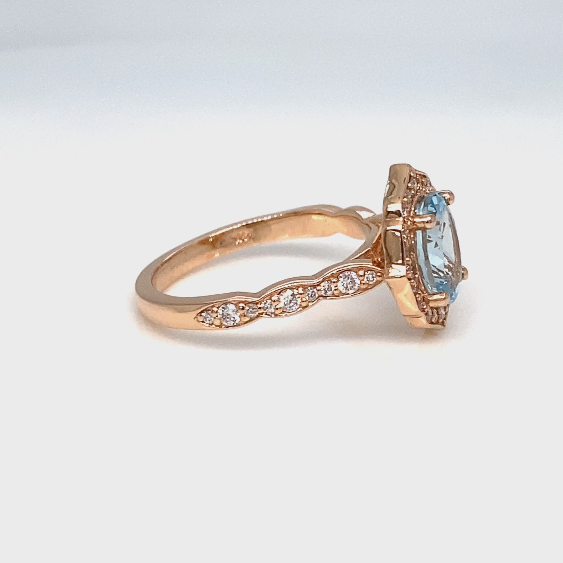 Oval aquamarine engagement ring rose gold vintage halo diamond aquamarine ring la more design jewelry