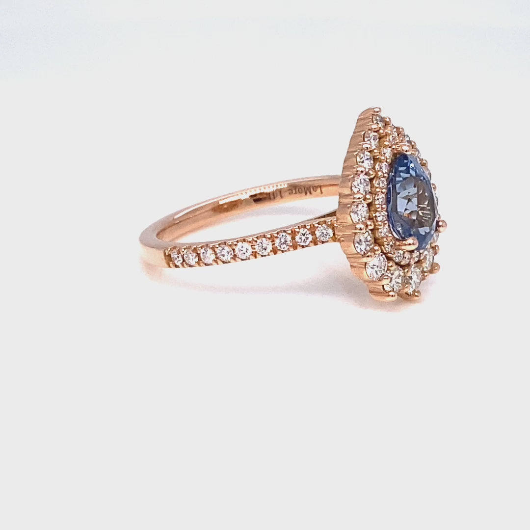 Pear aqua blue sapphire ring rose gold double halo diamond engagement ring la more design jewelry