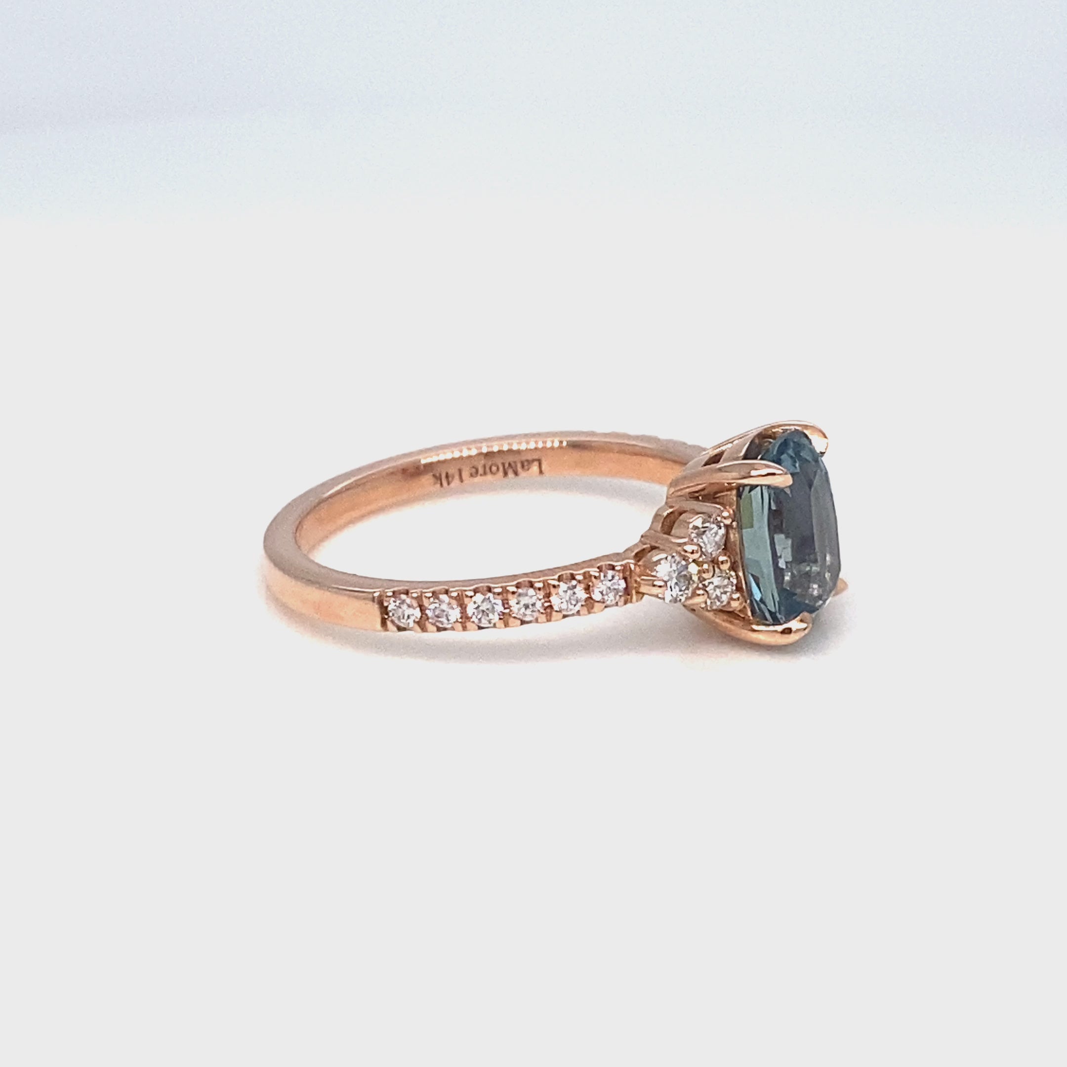 Elongated cushion blue sapphire engagement ring rose gold blue sapphire diamond 3 stone ring la more design jewelry