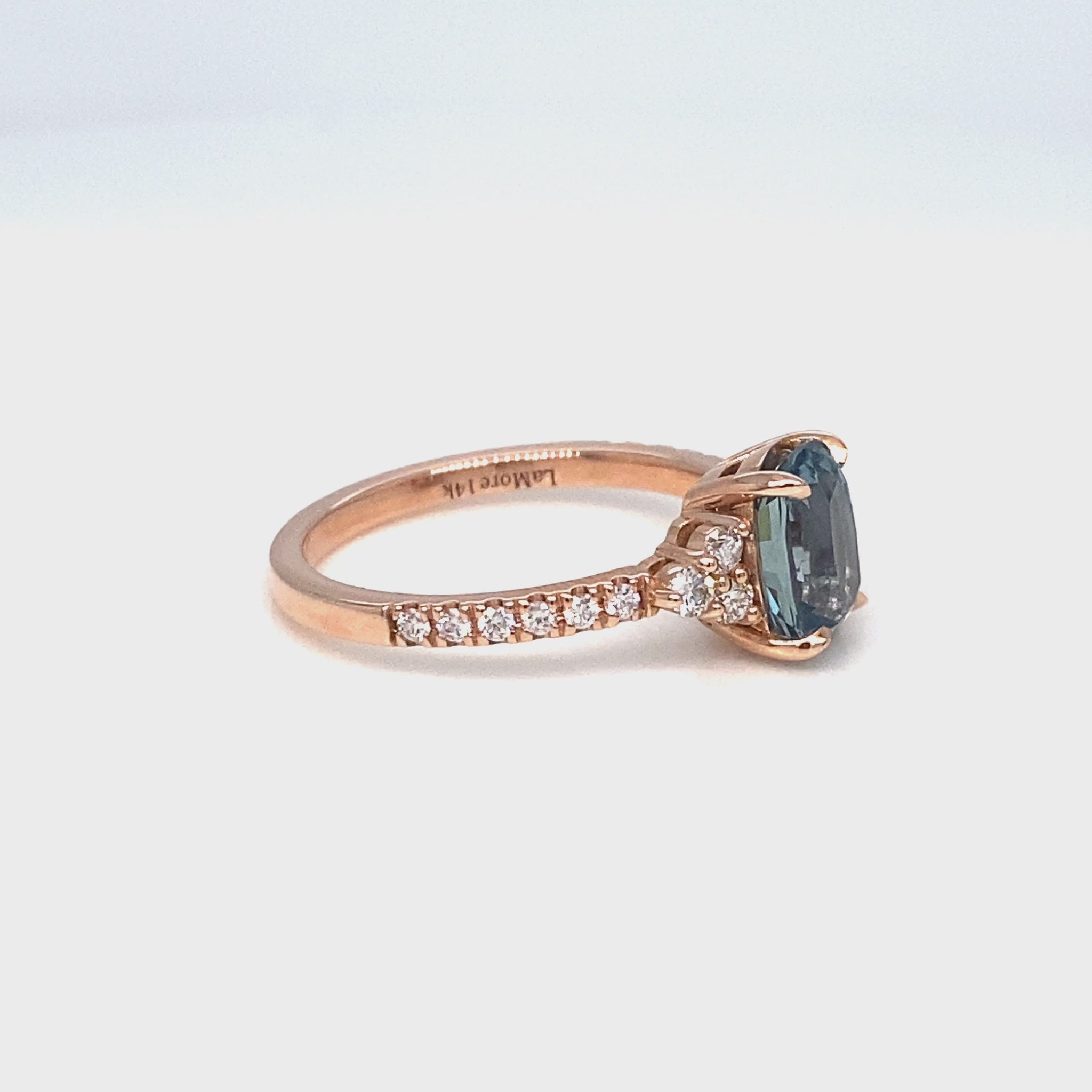 Elongated cushion blue sapphire engagement ring rose gold blue sapphire diamond 3 stone ring la more design jewelry