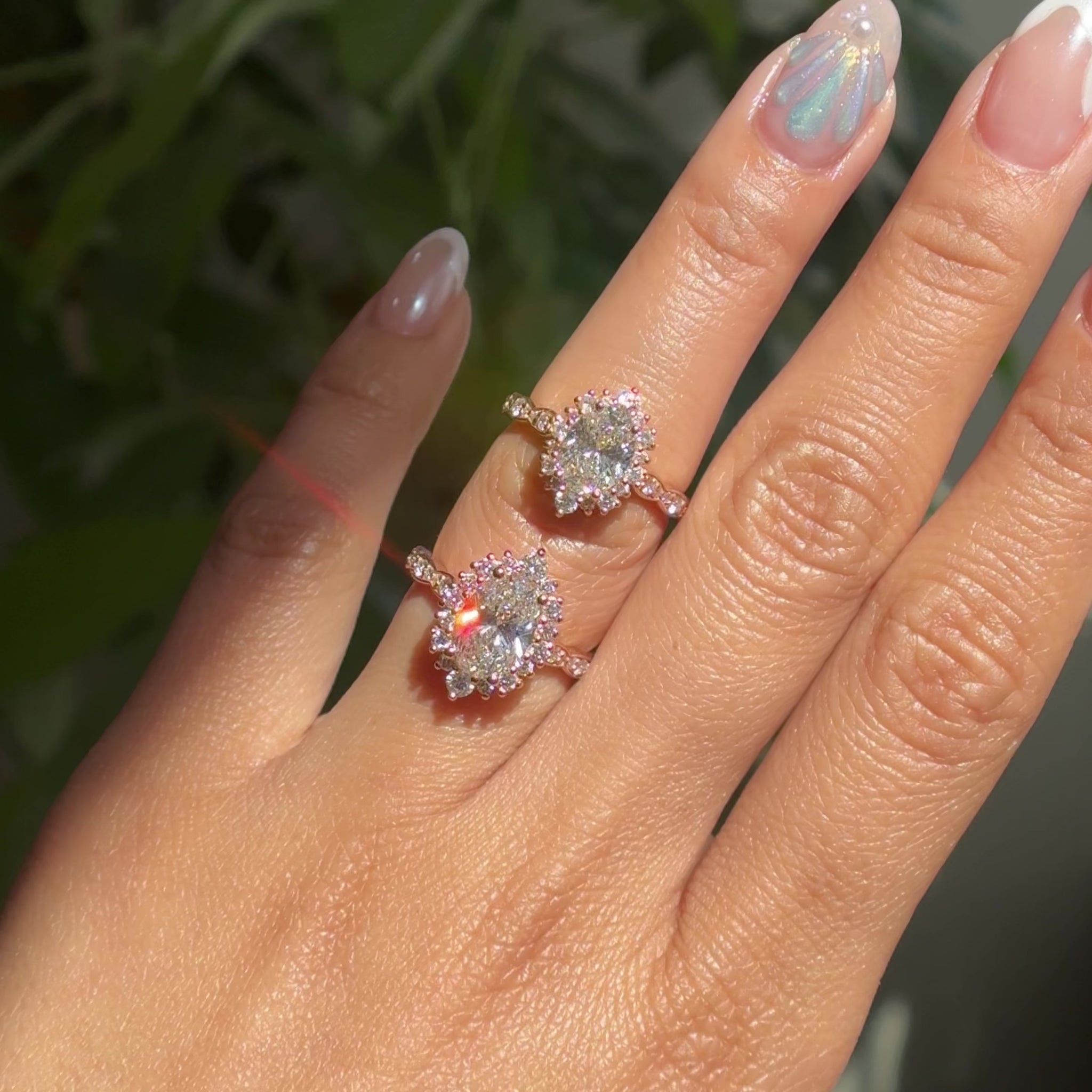 Large oval lab diamond engagement ring rose gold vs small oval lab create diamond ring La More Design Jewelry