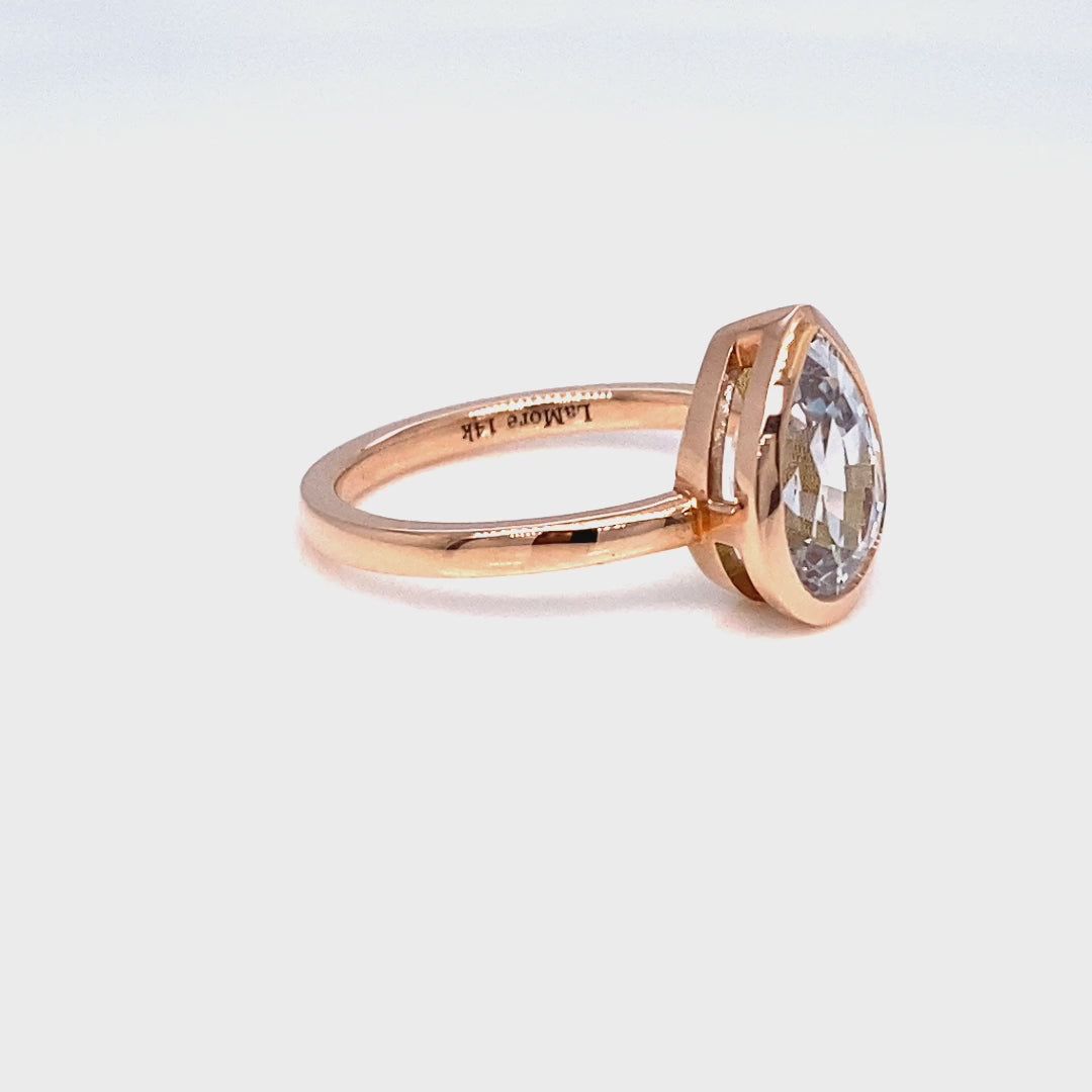 Pear aqua blue sapphire ring rose gold bezel solitaire ring la more design jewelry