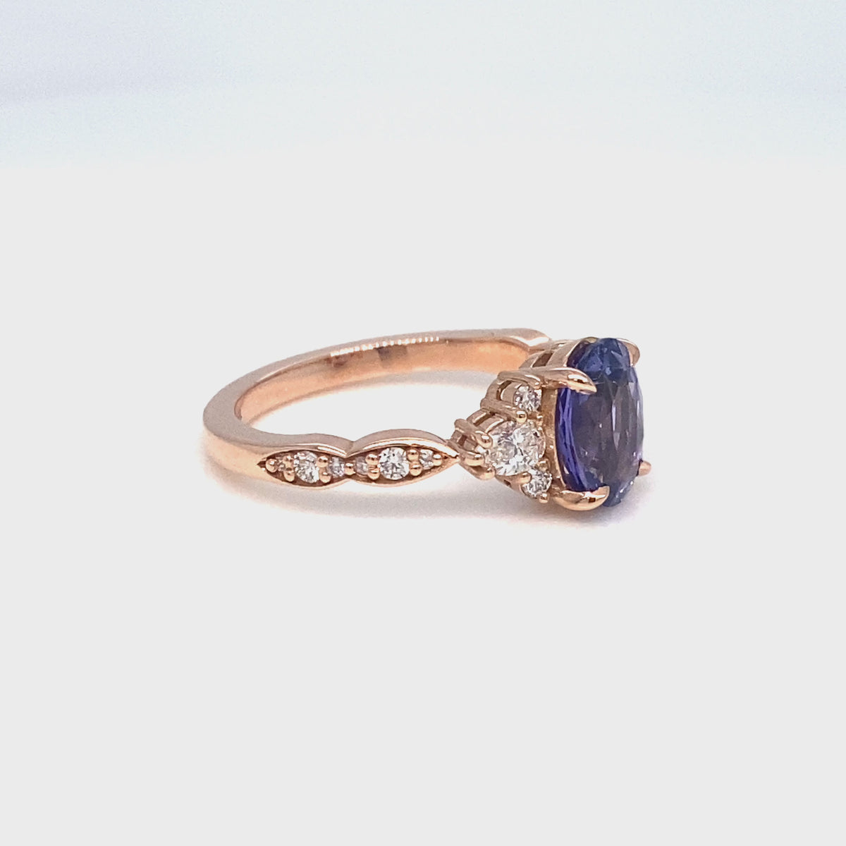 Oval purple sapphire ring rose gold lavender sapphire diamond 3 stone ring la more design jewelry