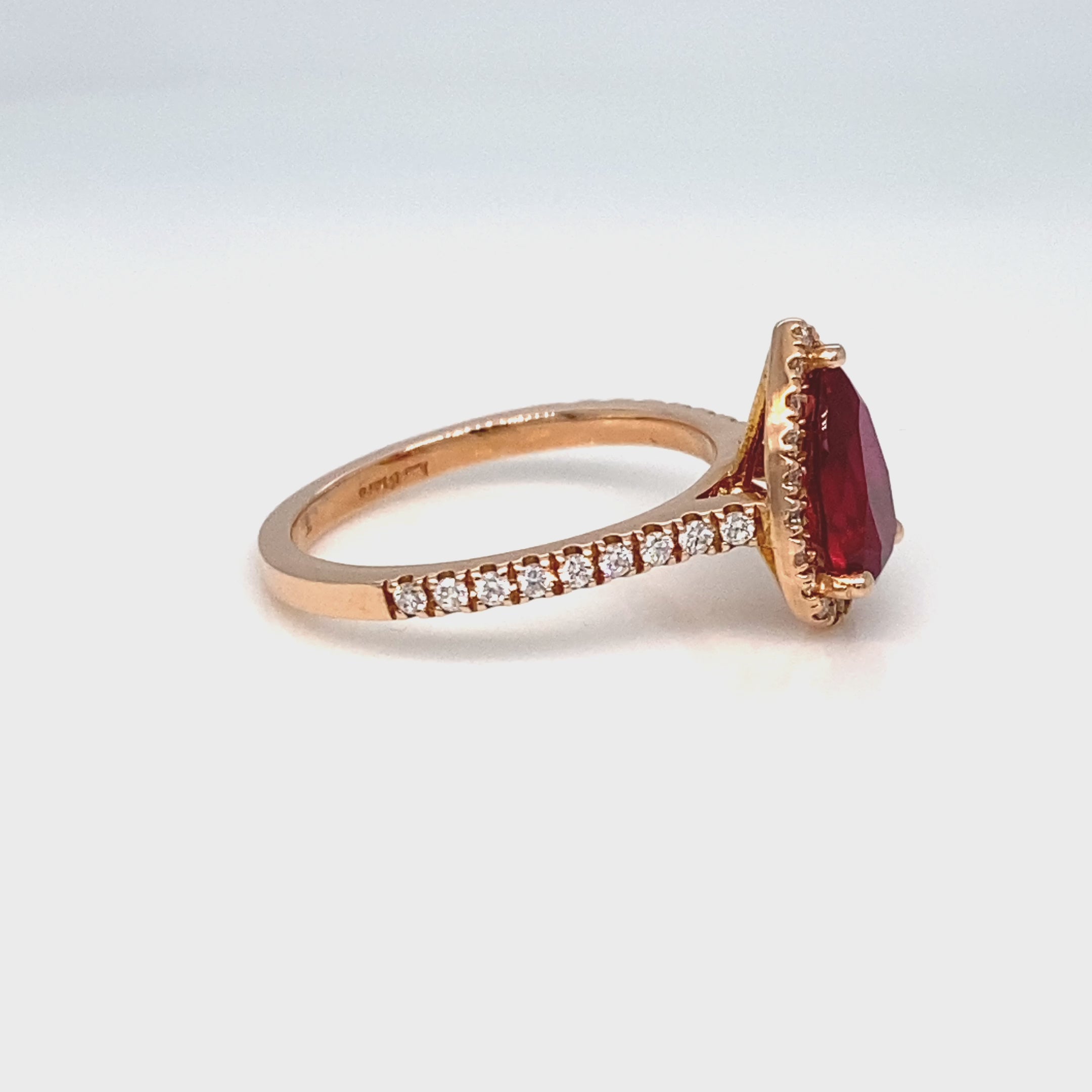 Pear ruby engagement ring rose gold halo diamond ruby pave ring La More Design Jewelry