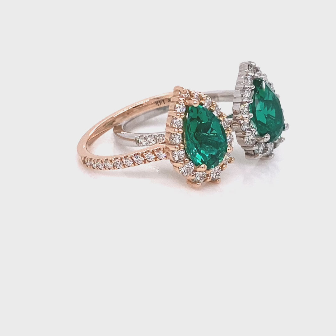 Large pear emerald engagement ring rose gold halo diamond emerald ring green cluster ring la more design jewelry