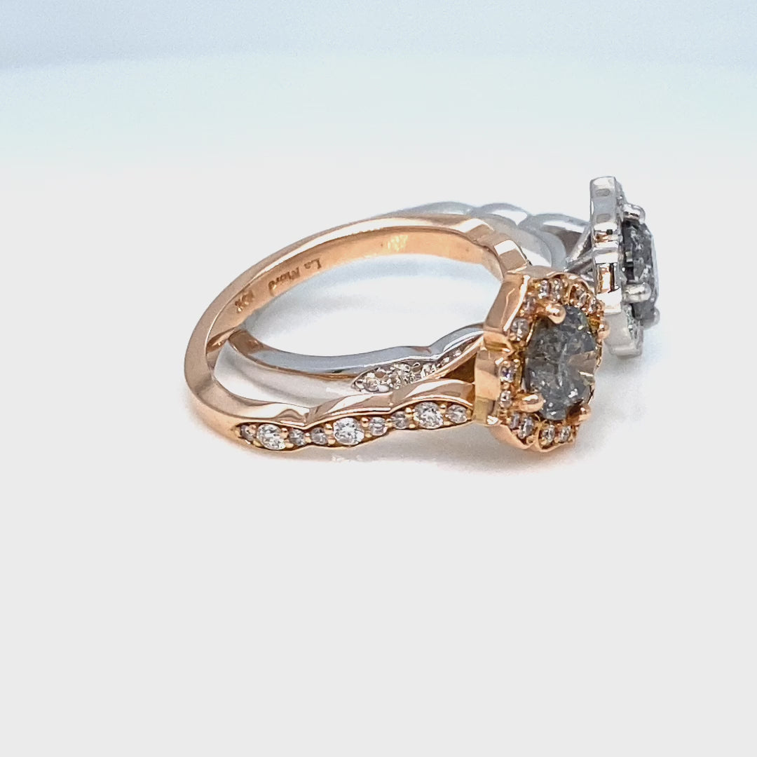 Natural salt and pepper diamond ring rose gold grey diamond vintage halo ring la more design jewelry