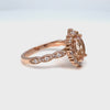 Natural oval morganite ring rose gold, halo diamond peach pink morganite engagement ring in scalloped diamond band la more design jewelry