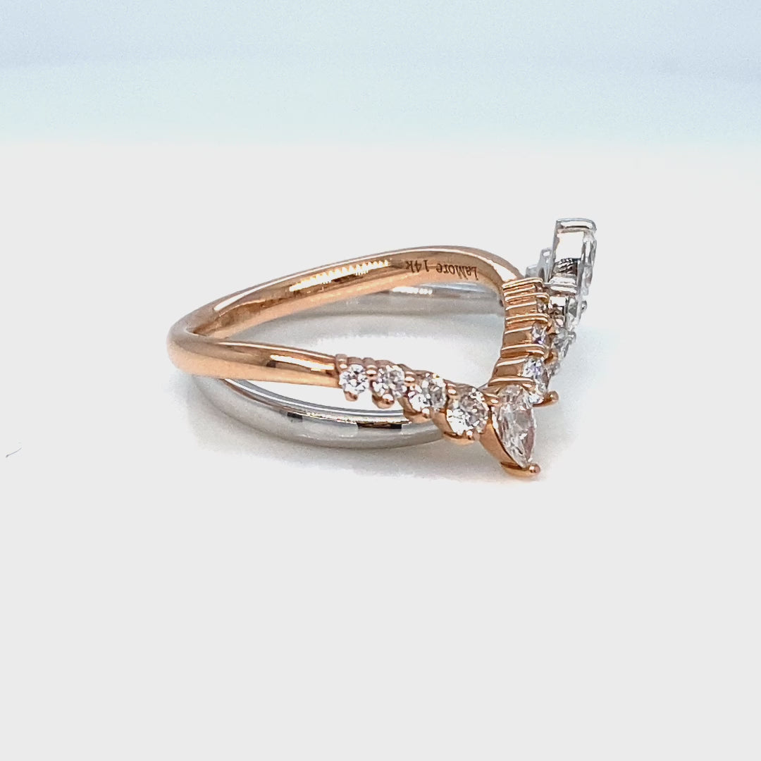 Wishbone Diamond Wedding Ring in Deep V Shaped Curved Band