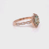 Vintage Floral Sea Foam Green Sapphire Ring in 14k Rose Gold Scalloped Diamond Band, Size 6.5