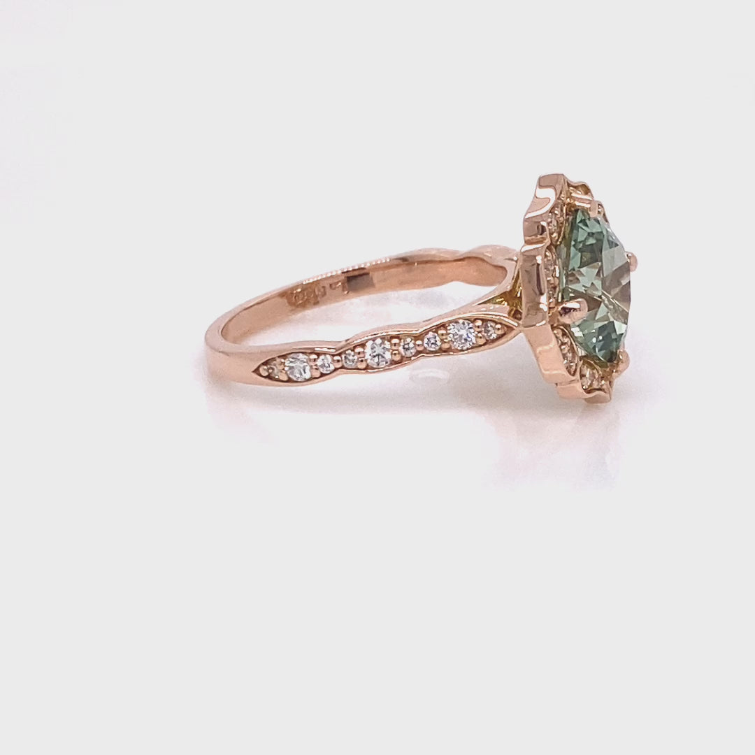 Large cushion green sapphire ring rose gold vintage halo diamond sapphire ring la more design jewelry