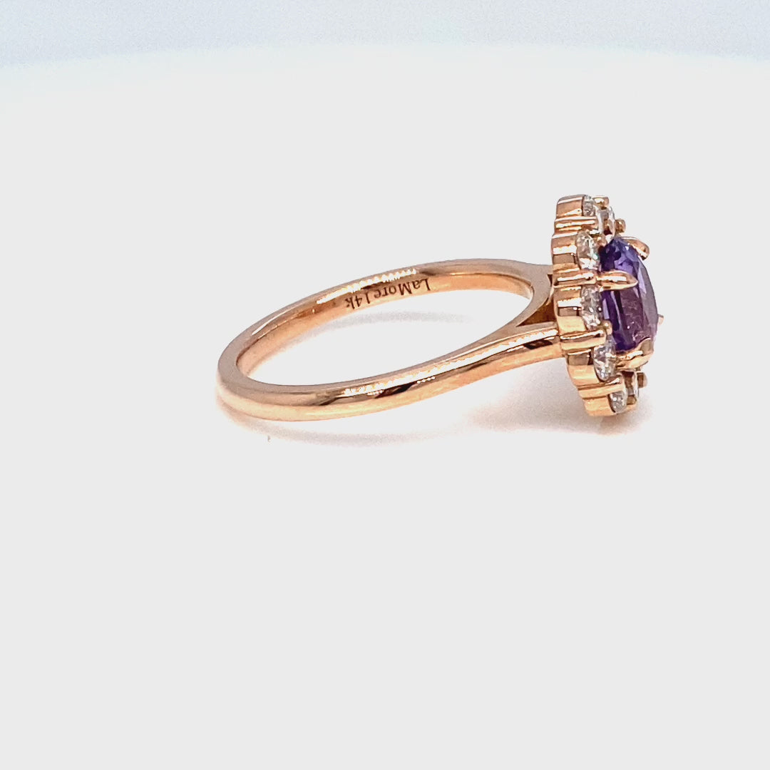 Oval lavender purple sapphire ring rose gold large diamond halo sapphire ring la more design jewelry