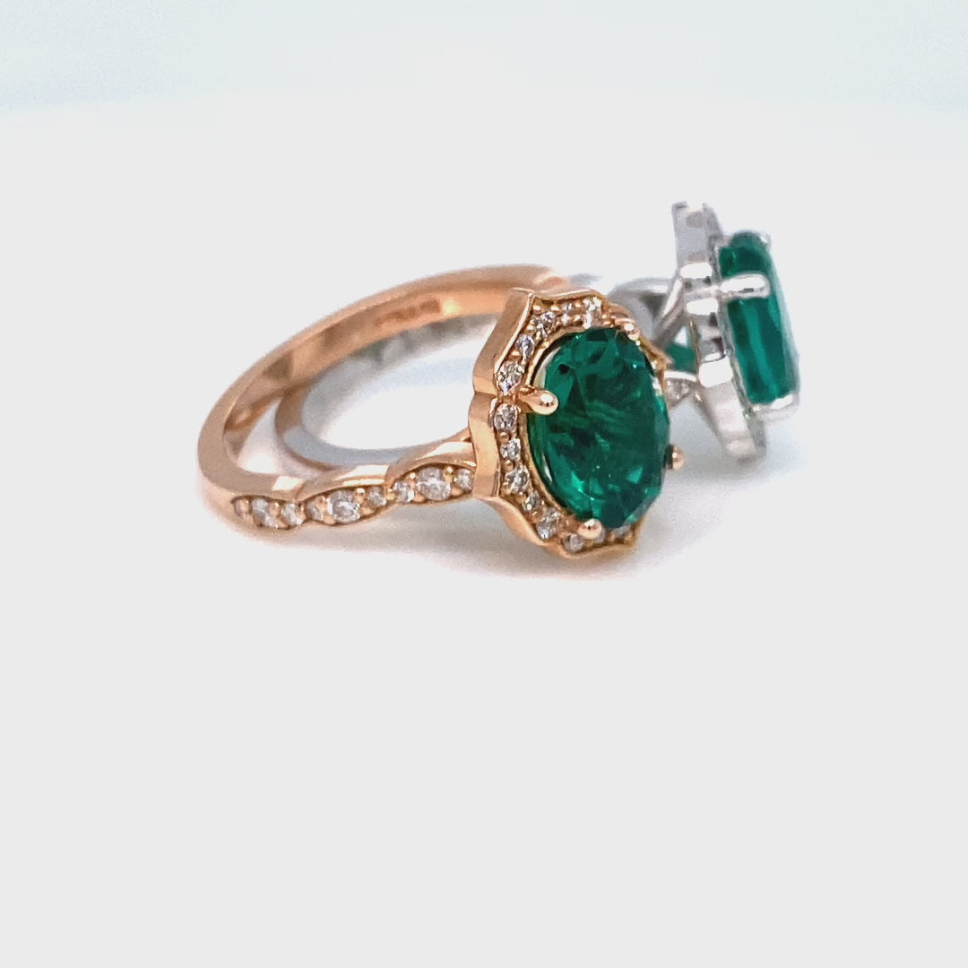 Large oval emerald engagement ring rose gold vintage halo diamond emerald ring la more design jewelry